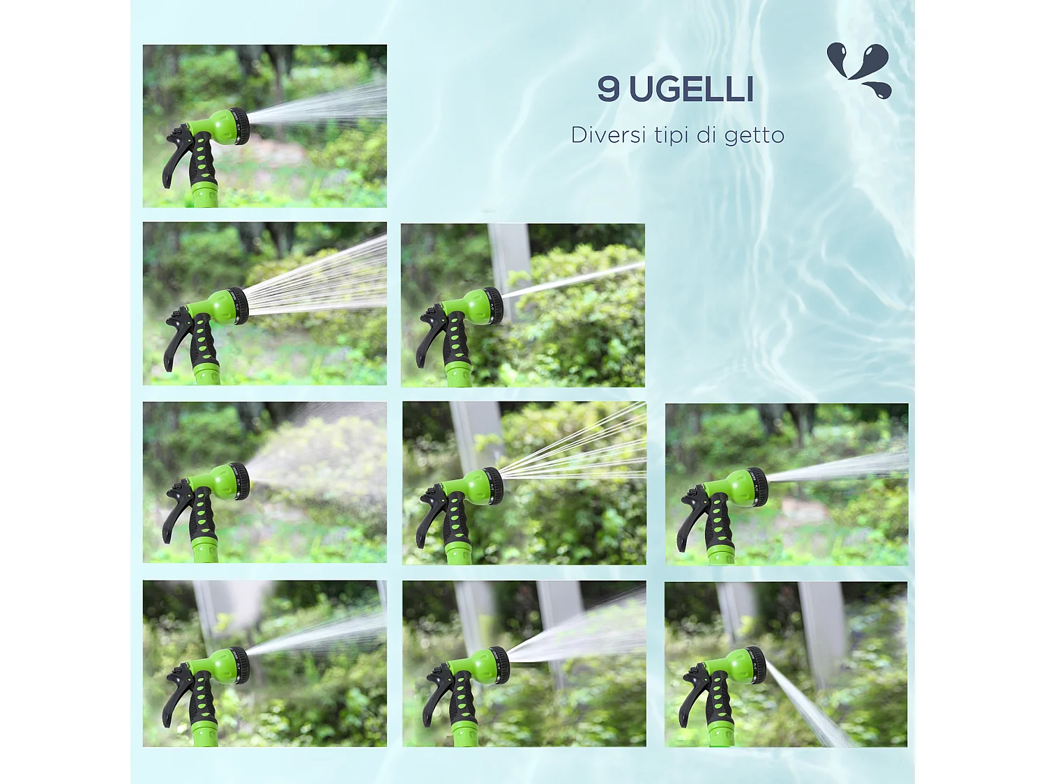 Rullo avvolgitubo automatico con ugello multifunzione da giardino 20 m