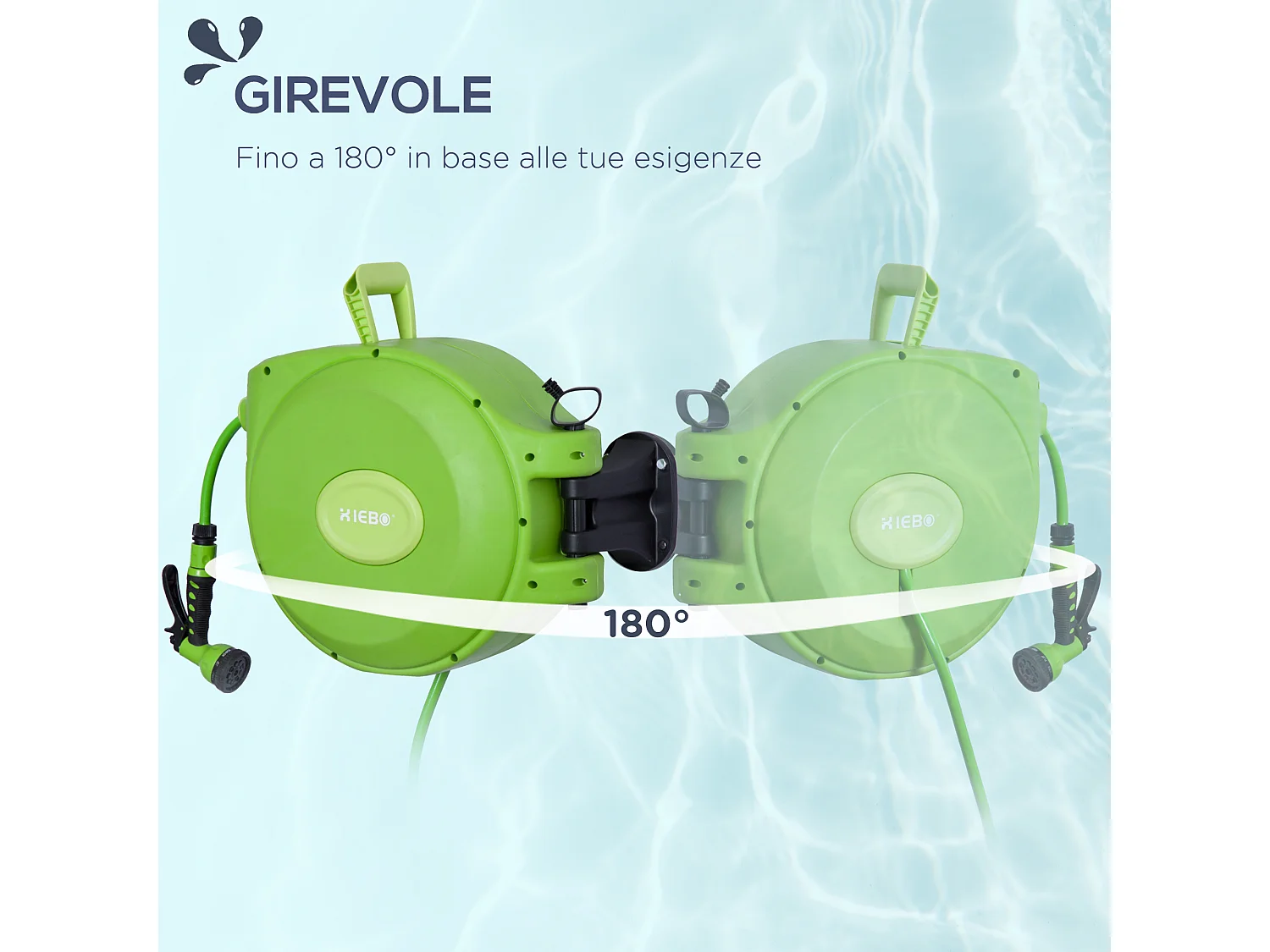 Rullo avvolgitubo automatico con ugello multifunzione da giardino 20 m