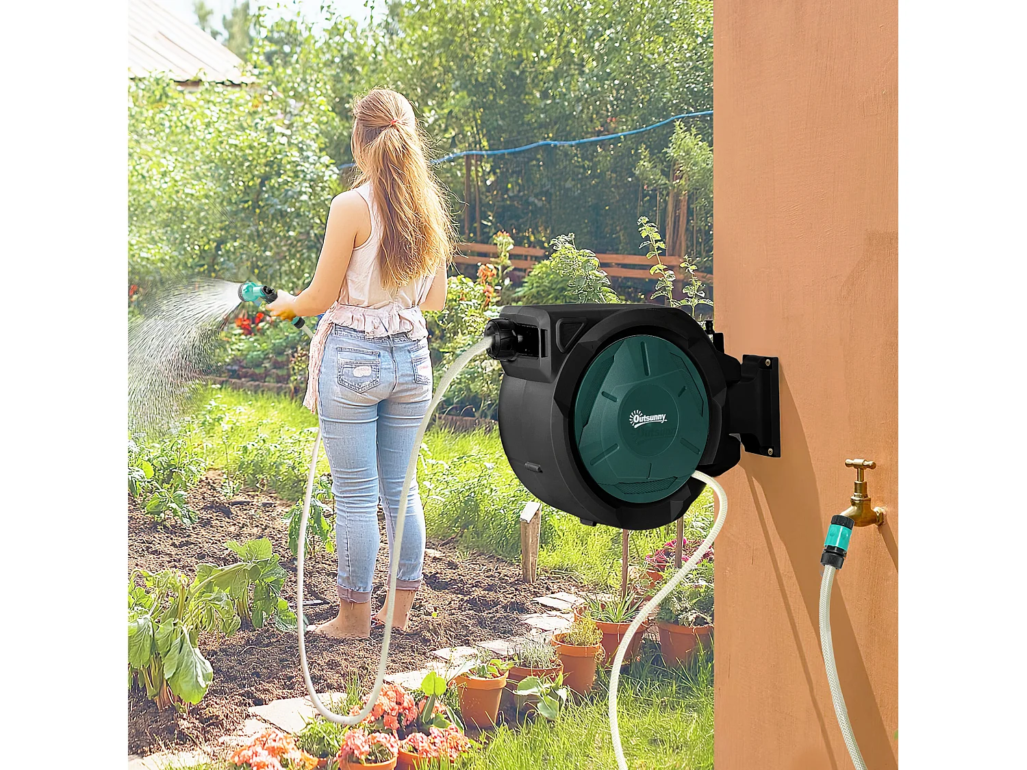 Avvolgitubo da giardino tubo da 30+2m rotazione 180° nero