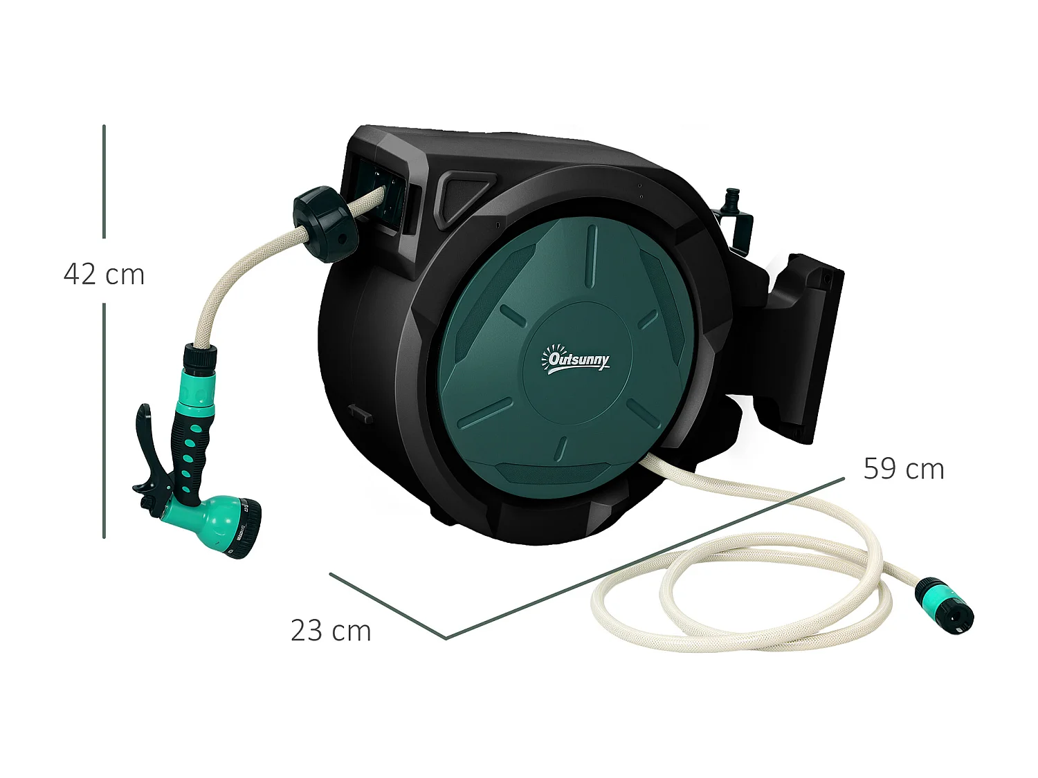 Avvolgitubo da giardino tubo da 30+2m rotazione 180° nero