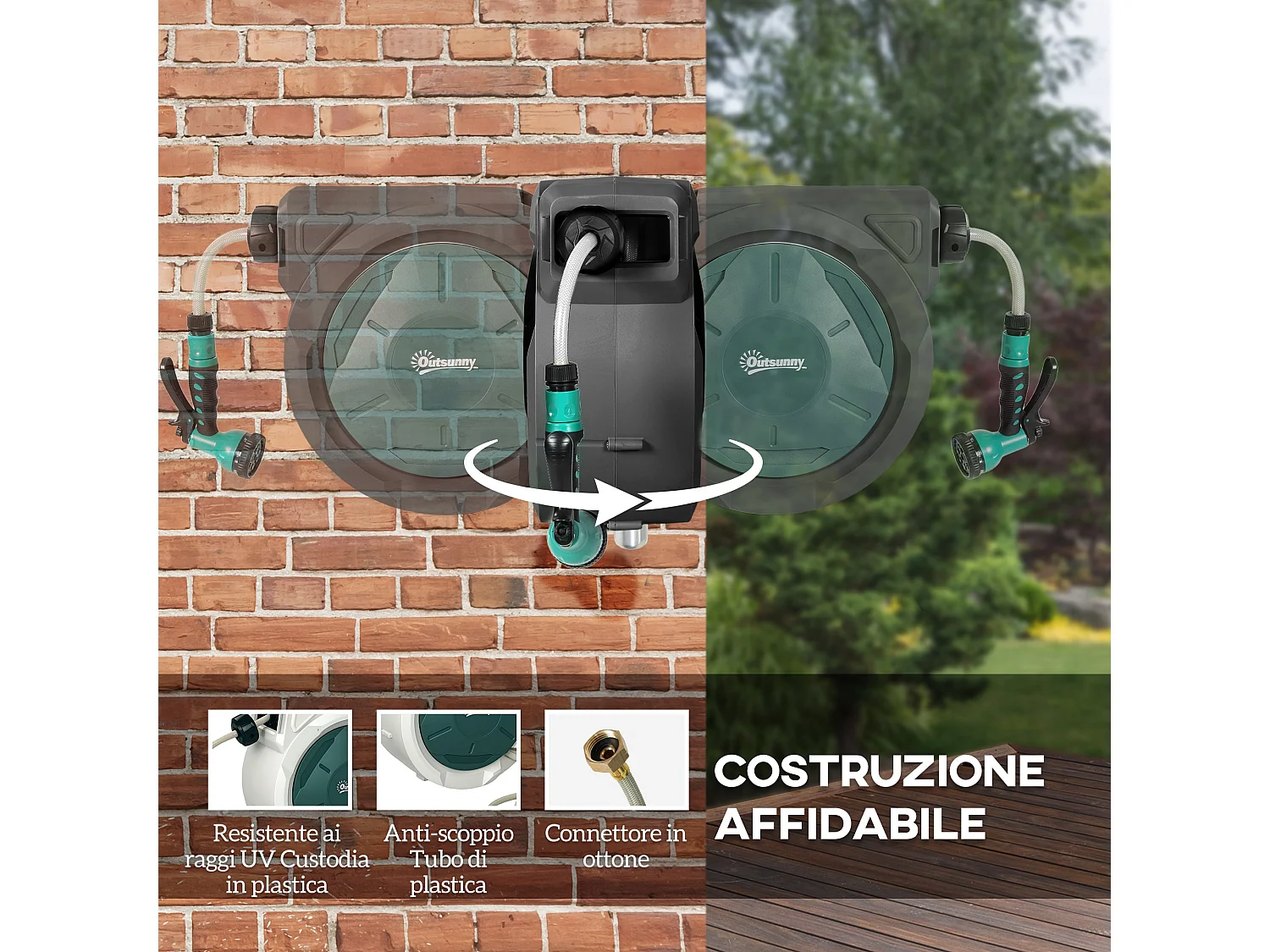 Avvolgitubo da giardino tubo da 30+2m rotazione 180° nero