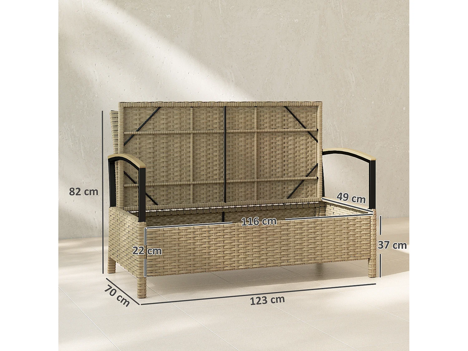 Panca contenitore 125l con cuscino 123x70x82 cm cachi