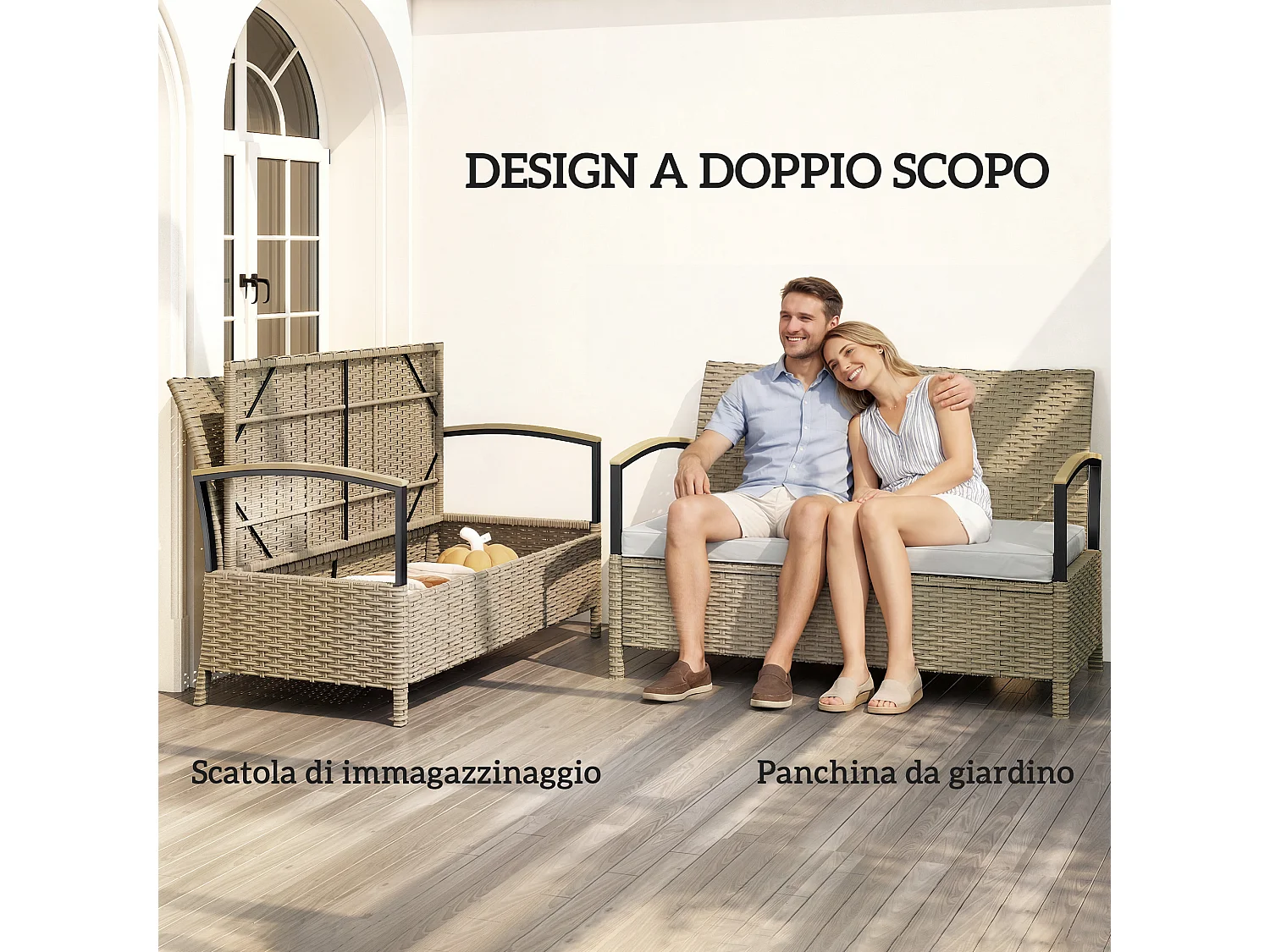 Panca contenitore 125l con cuscino 123x70x82 cm cachi