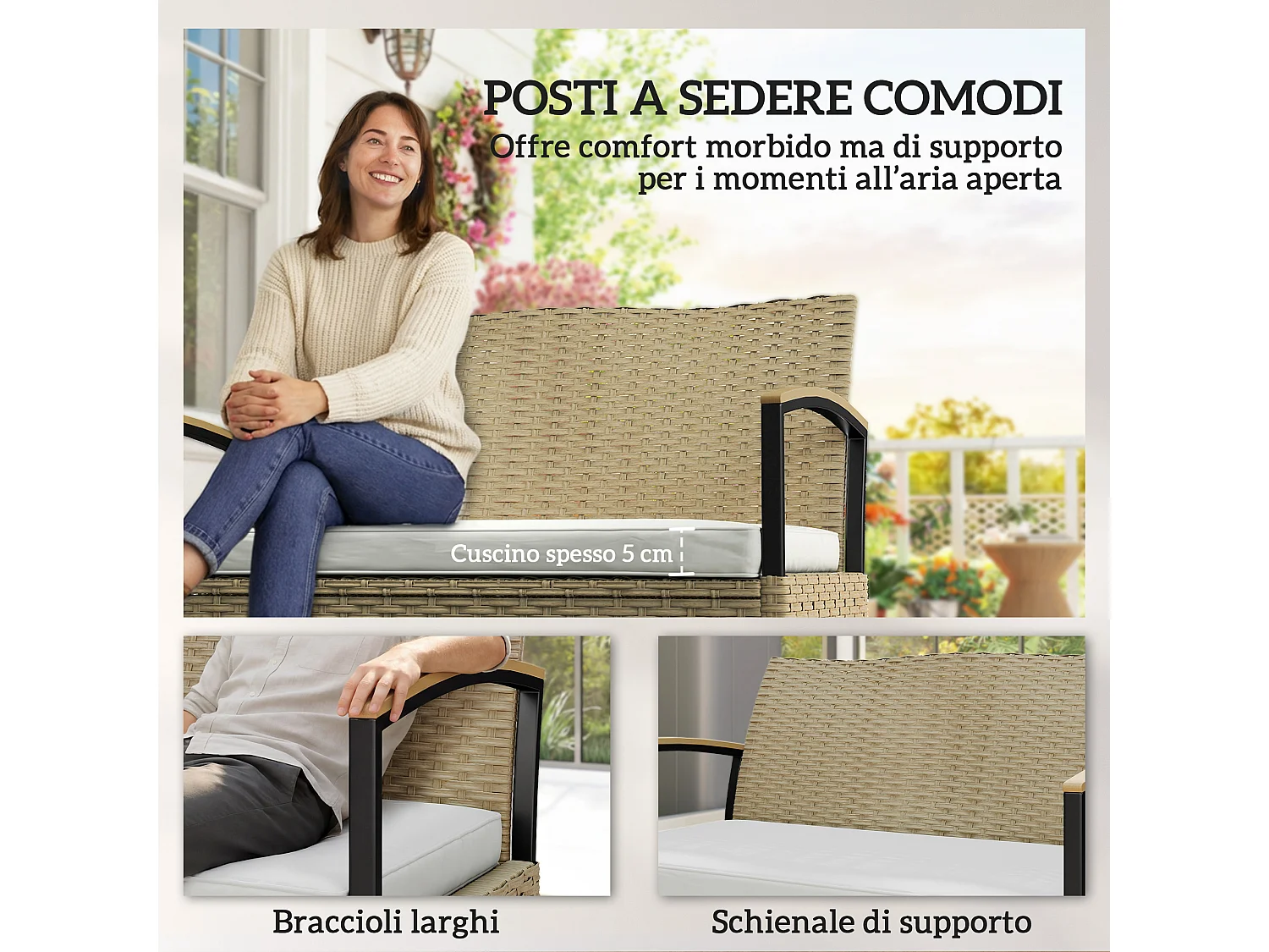 Panca contenitore 125l con cuscino 123x70x82 cm cachi