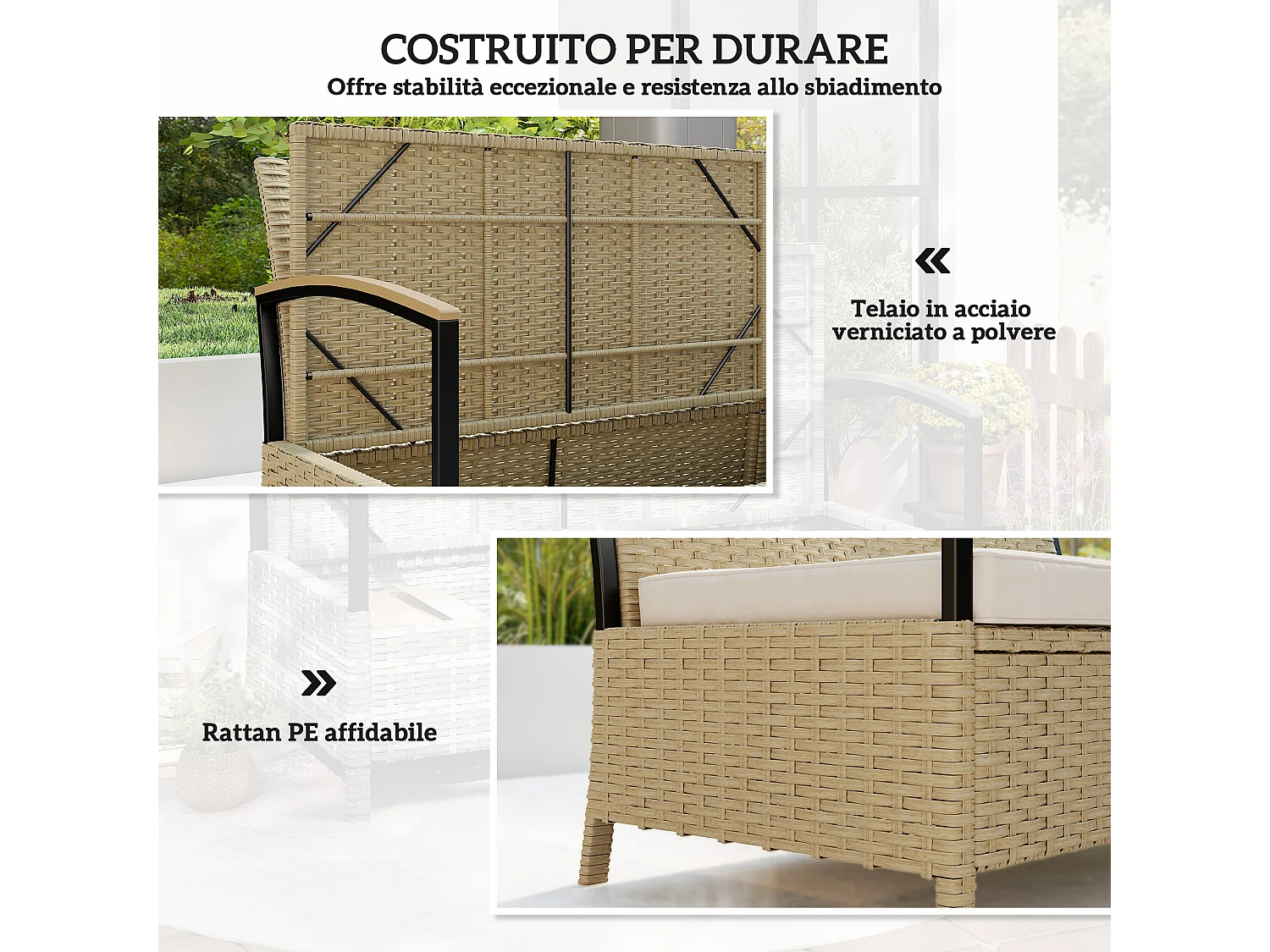 Panca contenitore 125l con cuscino 123x70x82 cm cachi