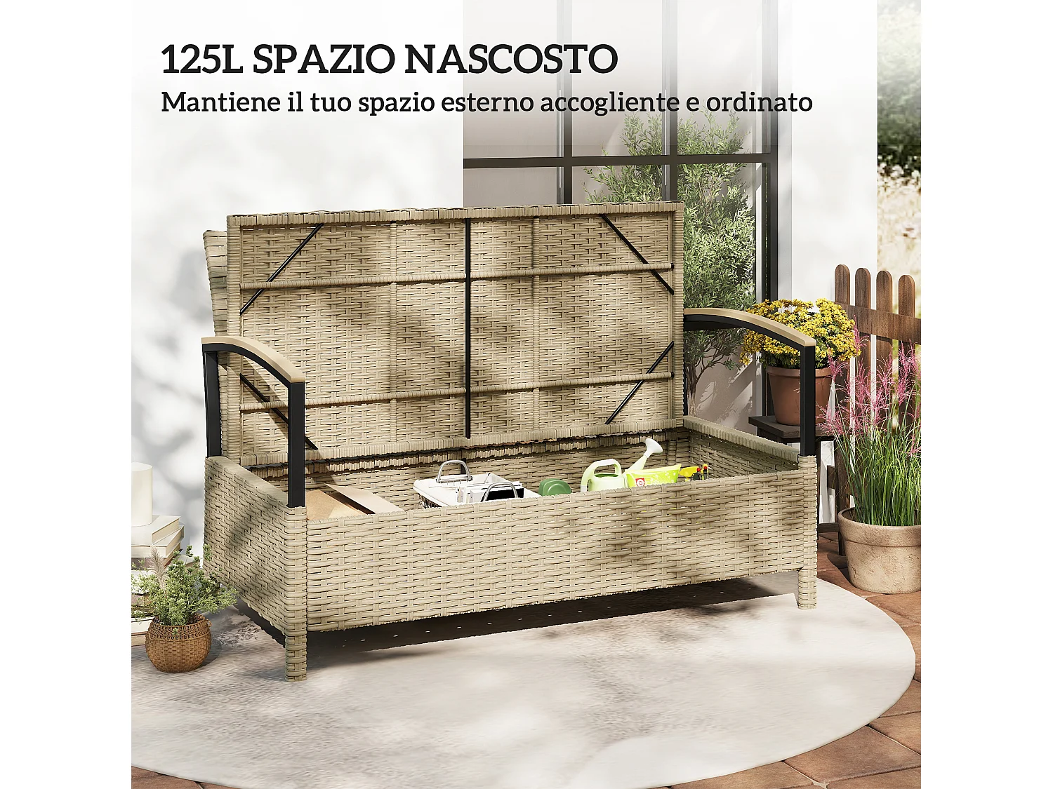 Panca contenitore 125l con cuscino 123x70x82 cm cachi
