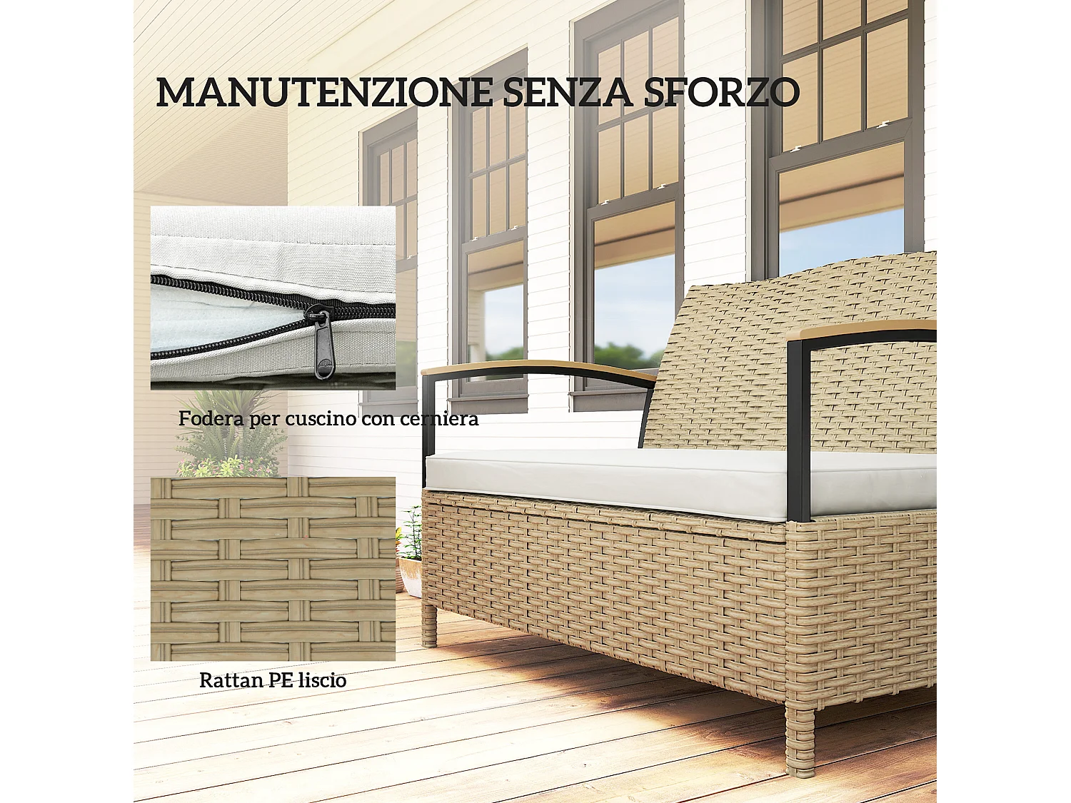 Panca contenitore 125l con cuscino 123x70x82 cm cachi