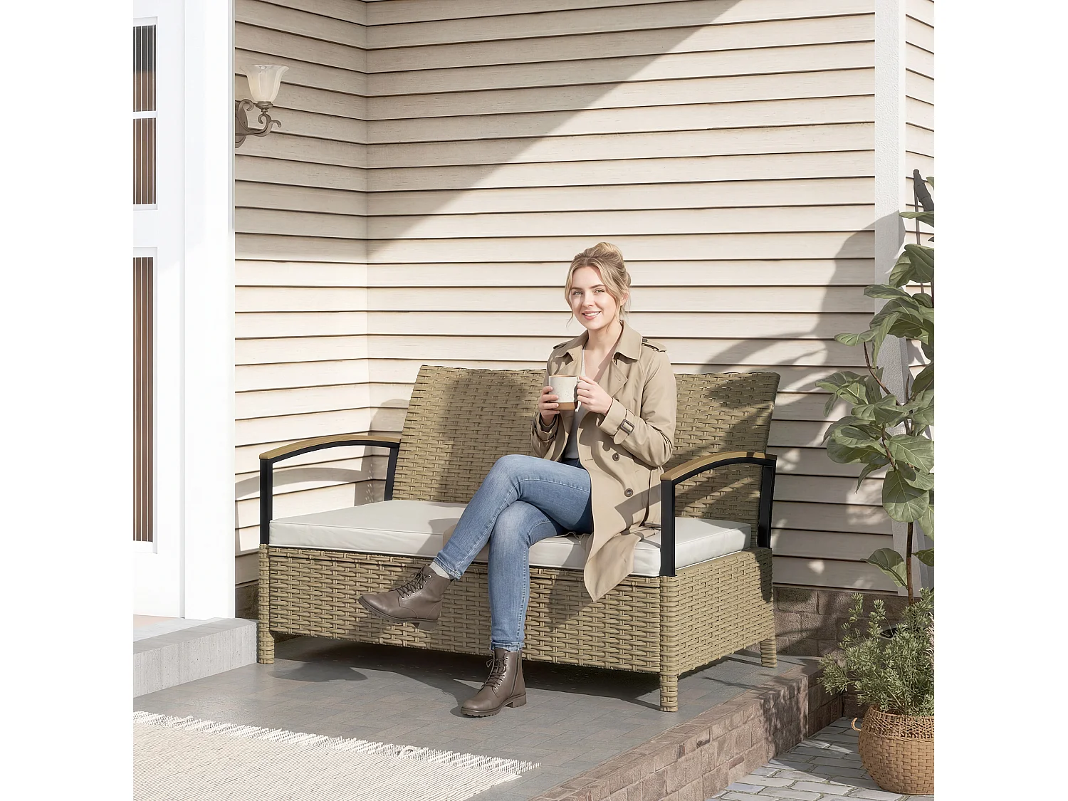 Panca contenitore 125l con cuscino 123x70x82 cm cachi