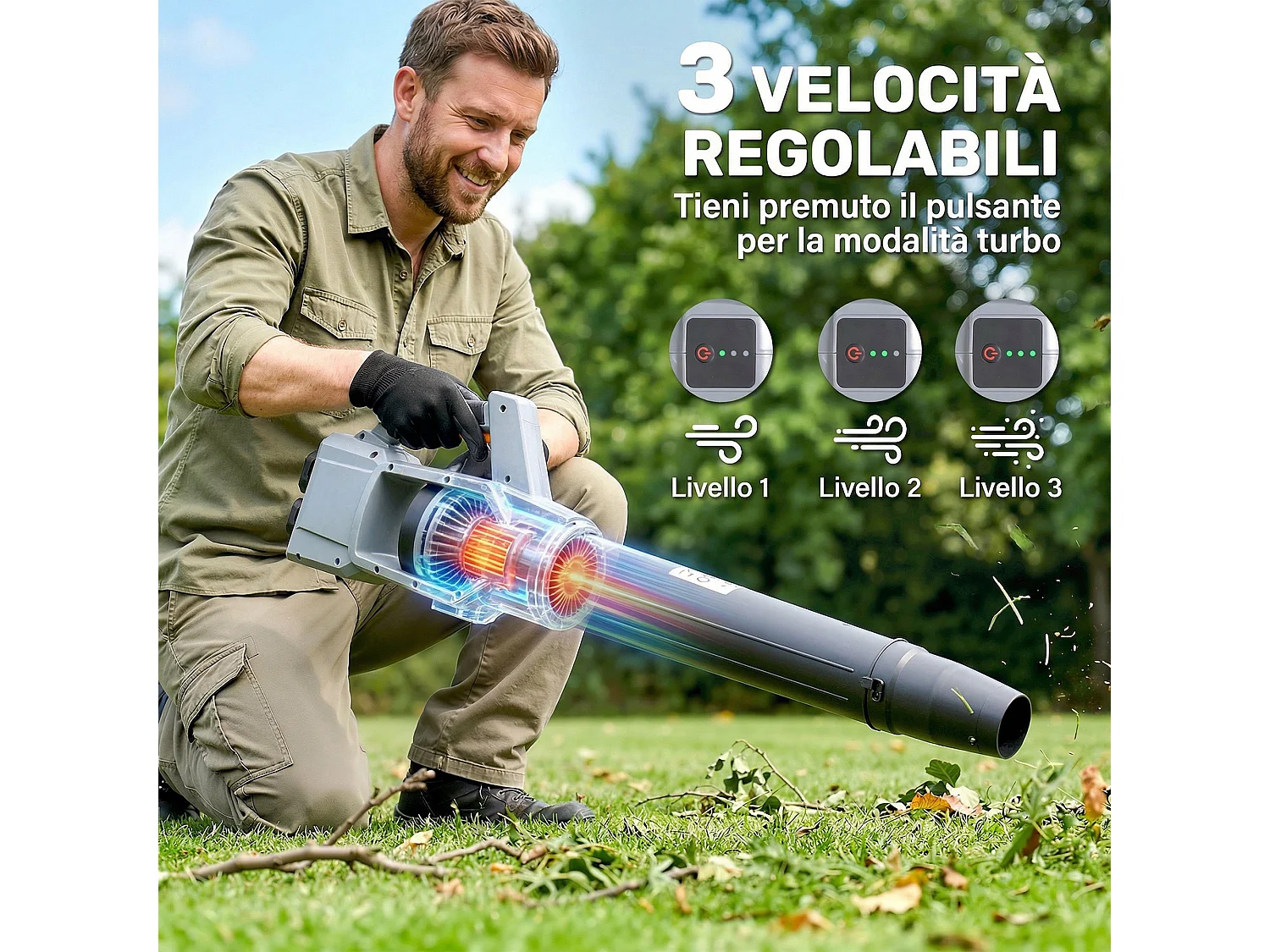 Soffiatore per foglie cordless 36v plastica verde