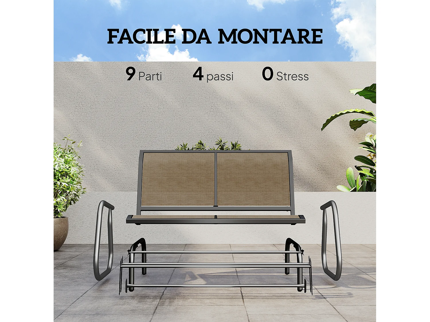 Panchina a dondolo 2 posti da esterno marrone chiaro