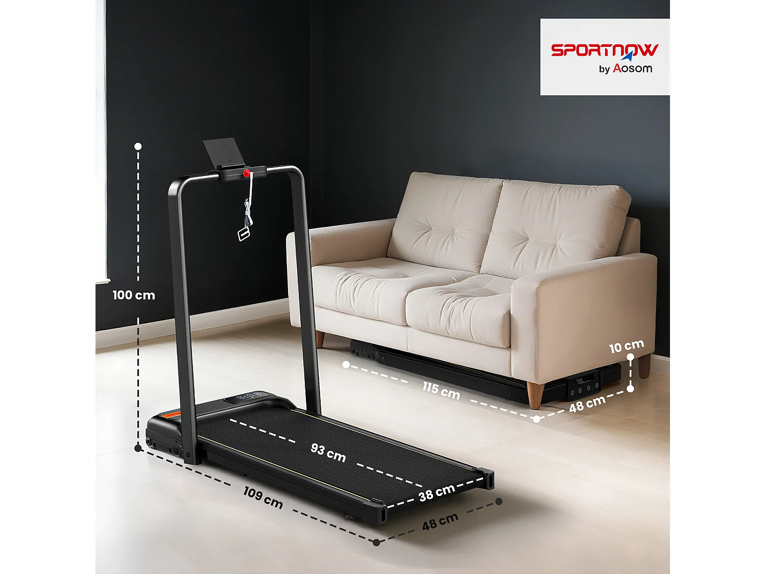 Tapis roulant elettrico pieghevole con inclinazione e display nero