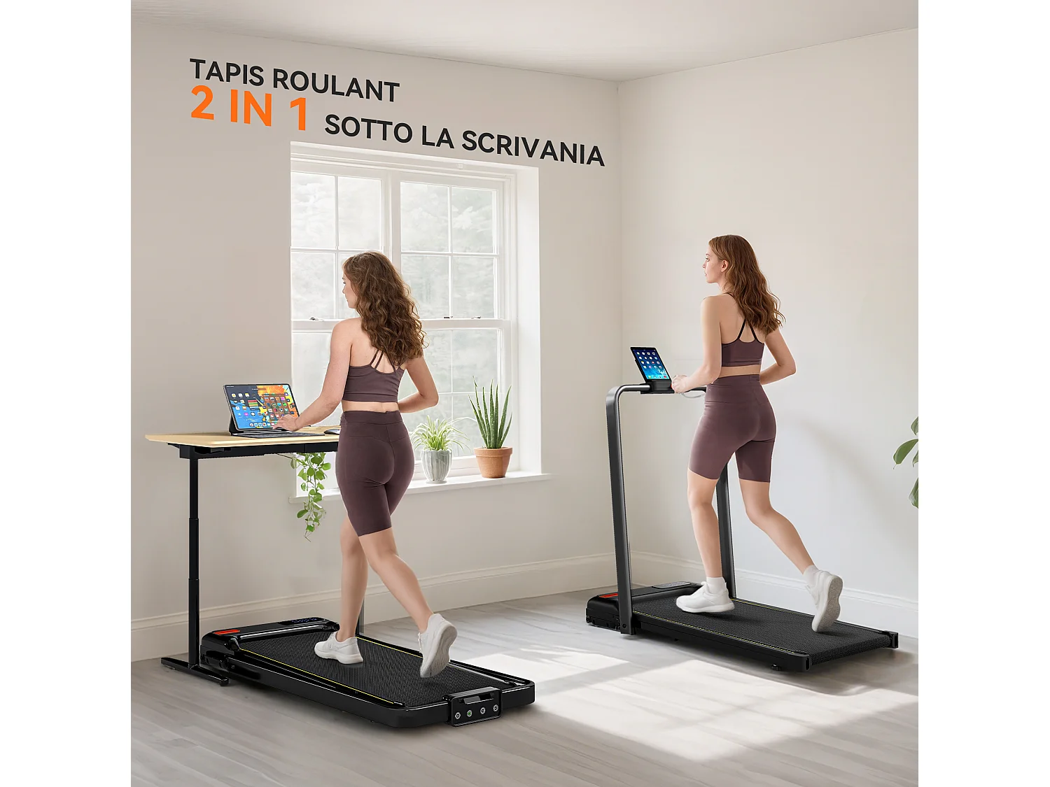Tapis roulant elettrico pieghevole con inclinazione e display nero