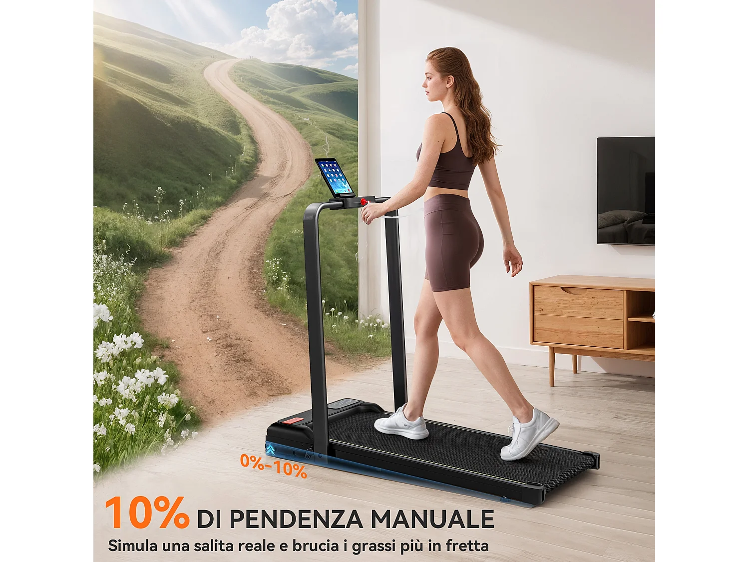 Tapis roulant elettrico pieghevole con inclinazione e display nero