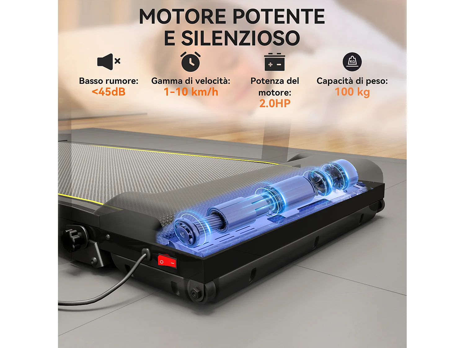 Tapis roulant elettrico pieghevole con inclinazione e display nero
