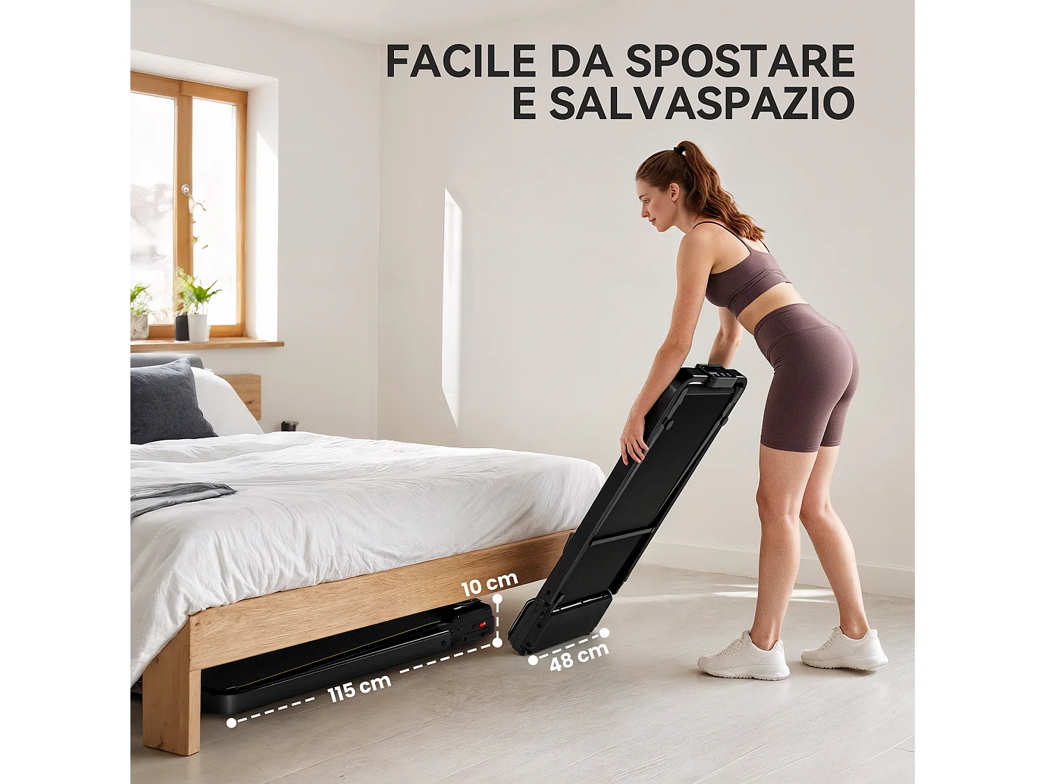 Tapis roulant elettrico pieghevole con inclinazione e display nero