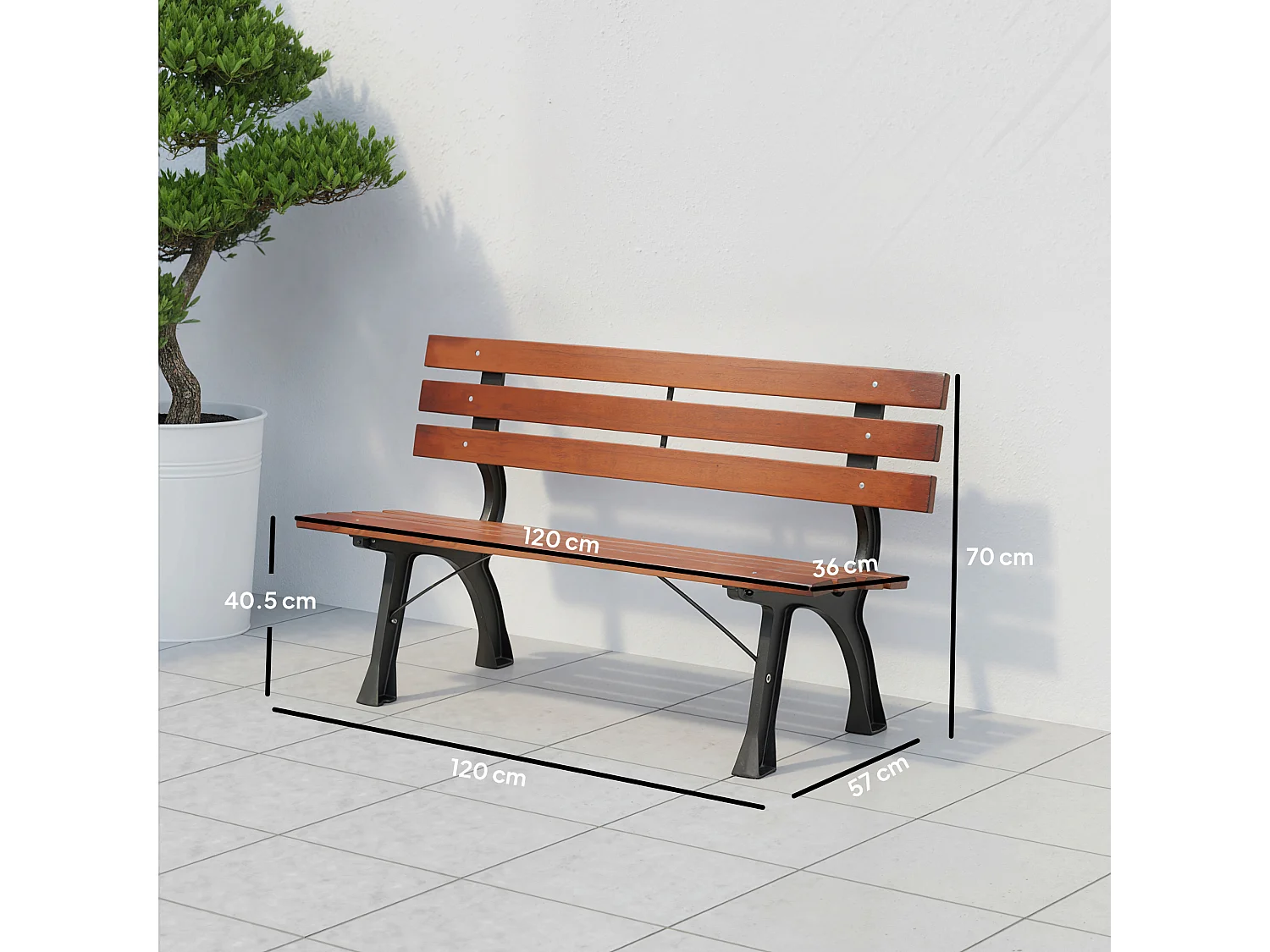 Panchina da giardino 2 posti in ghisa e legno colore caffè