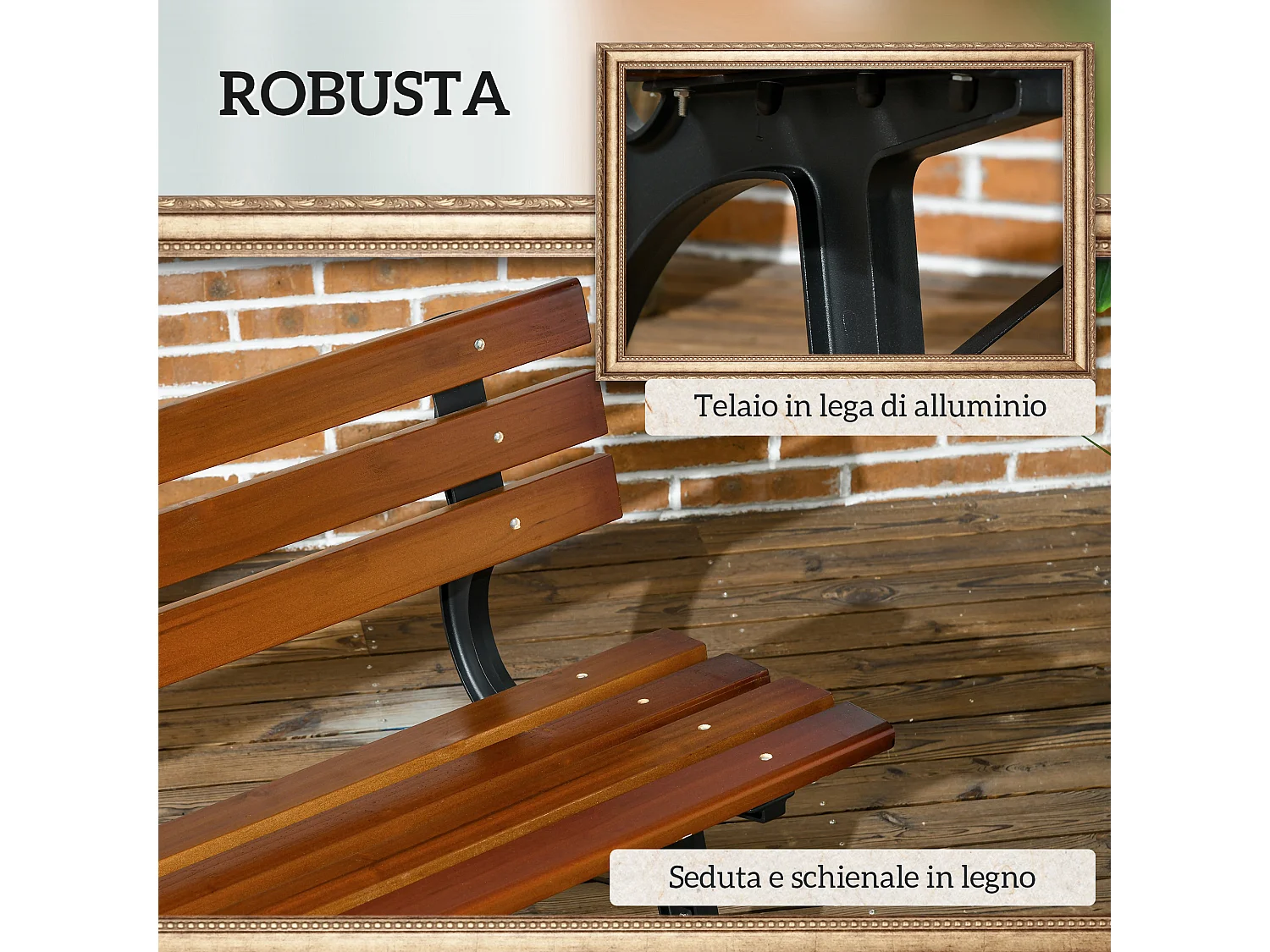 Panchina da giardino 2 posti in ghisa e legno colore caffè