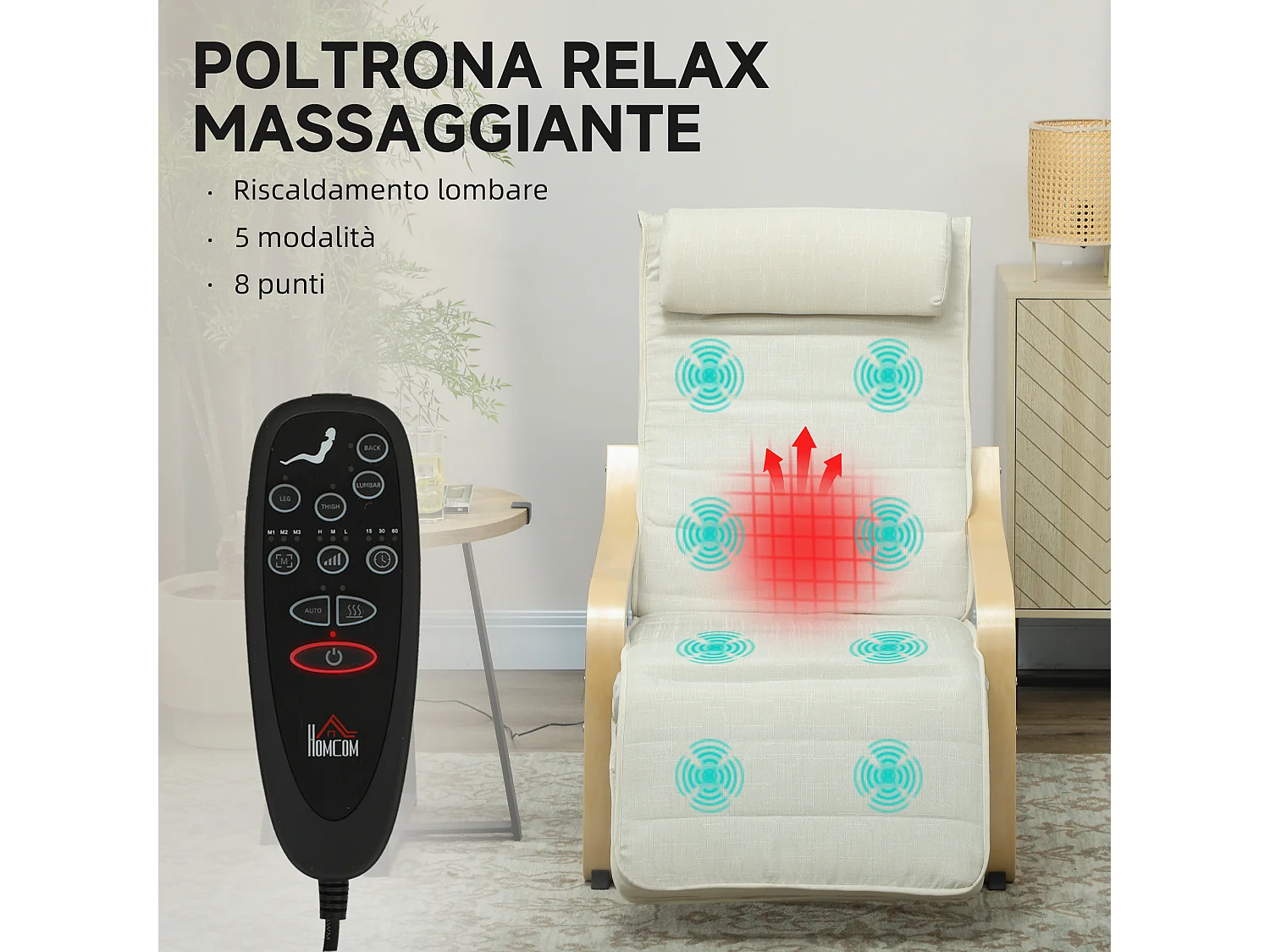 Poltrona relax riscaldante con poggiapiedi regolabile crema e legno