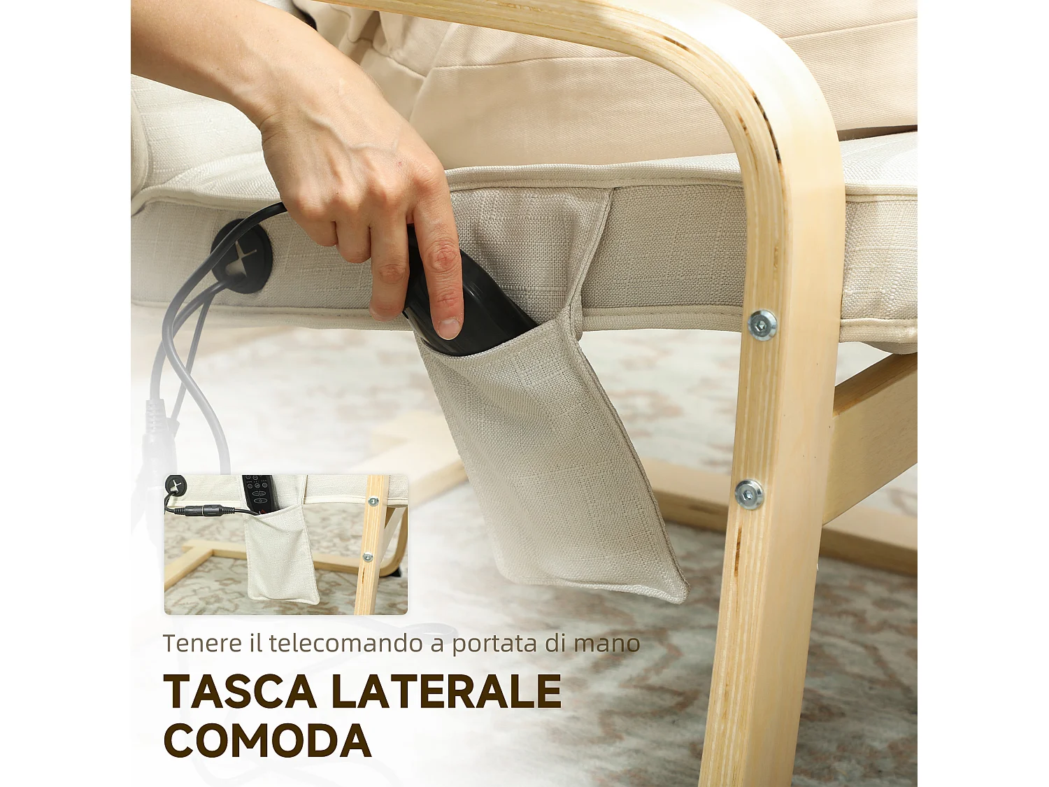 Poltrona relax riscaldante con poggiapiedi regolabile crema e legno