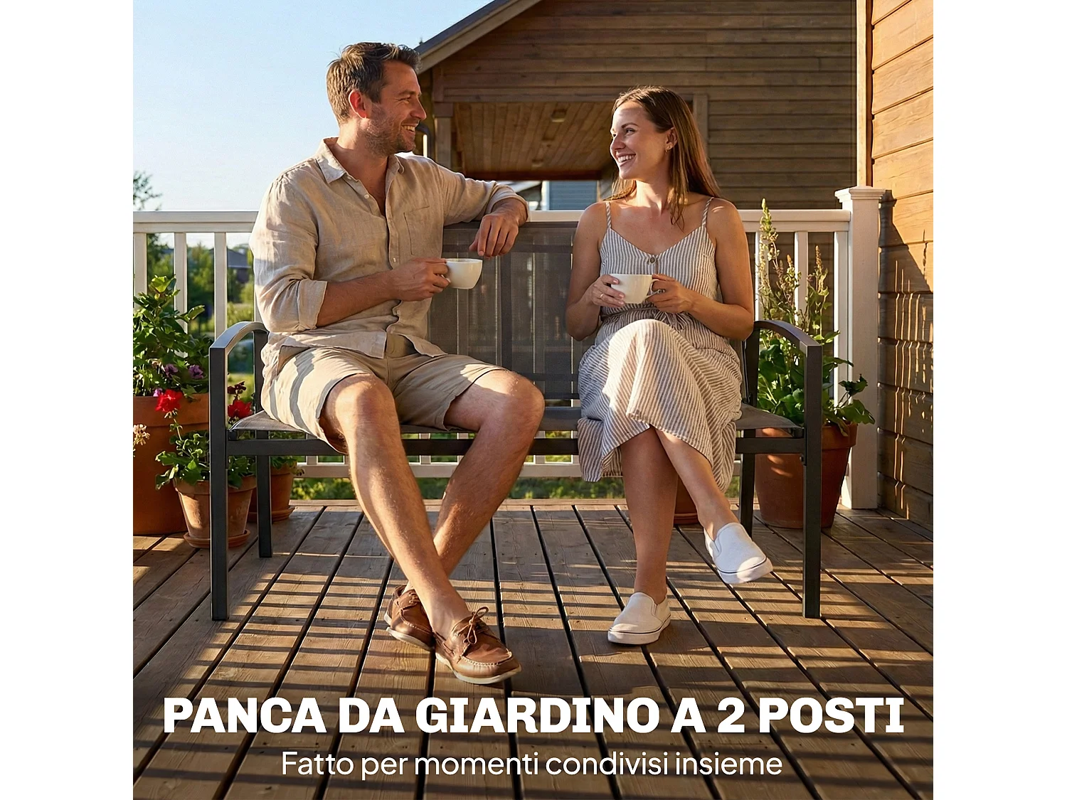 Panca da giardino 2 posti in metallo texteline grigio