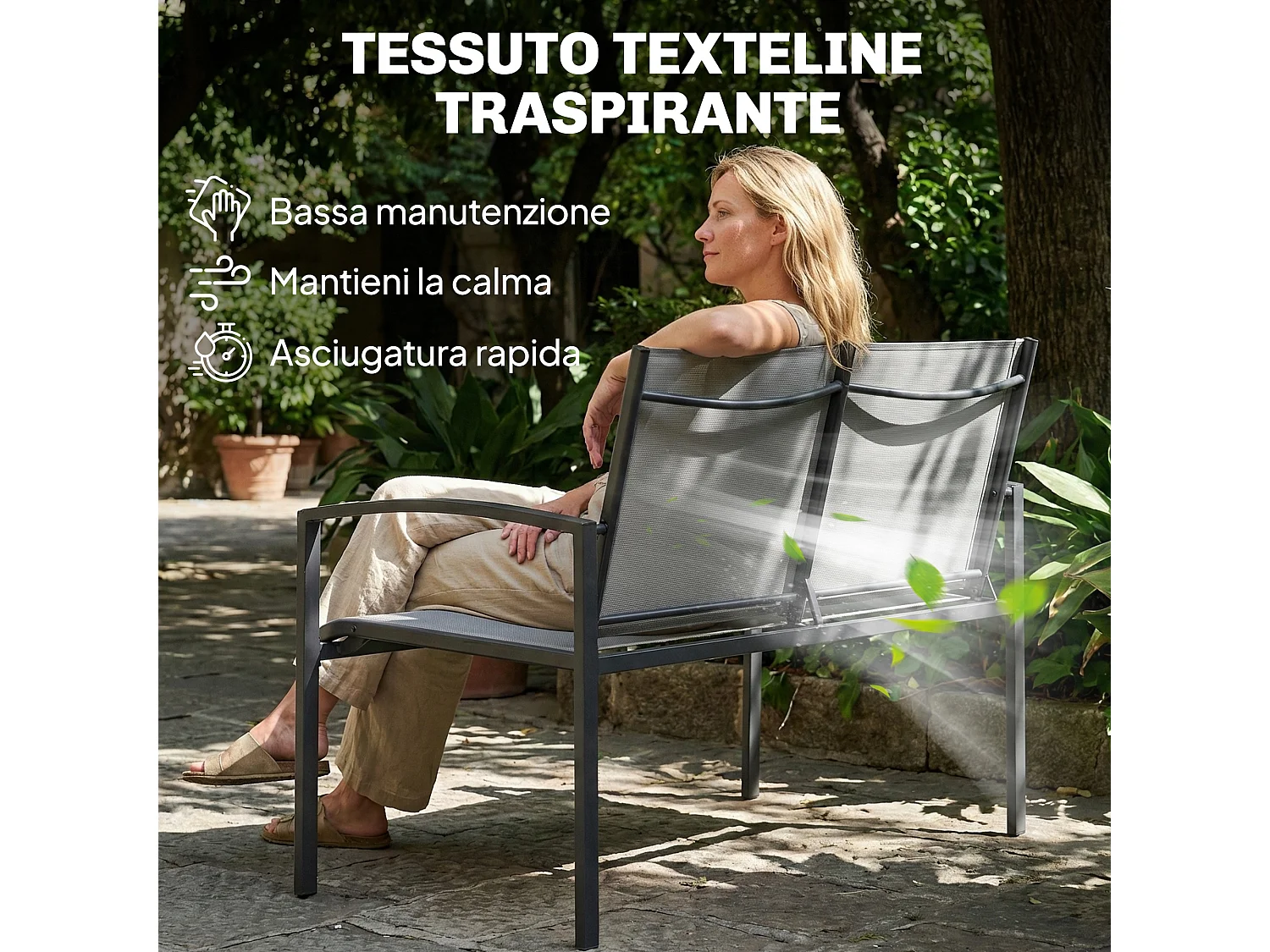 Panca da giardino 2 posti in metallo texteline grigio