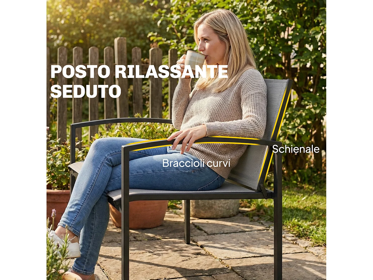 Panca da giardino 2 posti in metallo texteline grigio