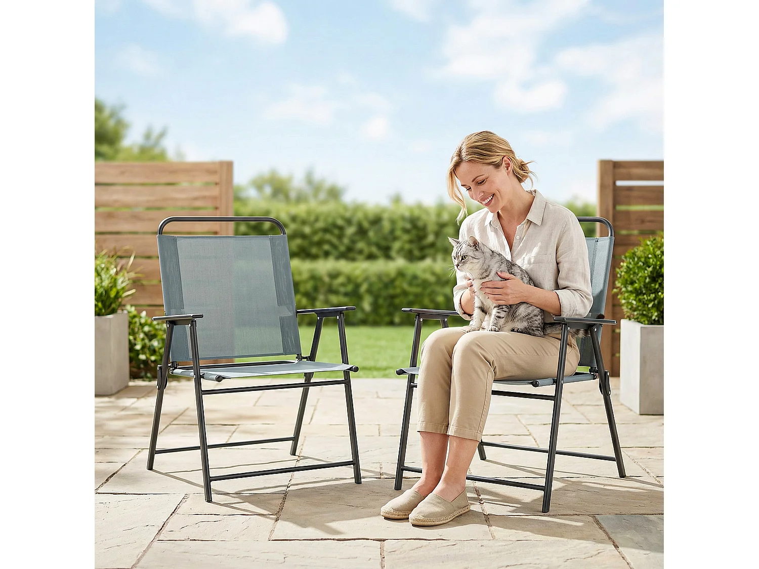 Set di sedie da giardino pieghevoli in rete grigio