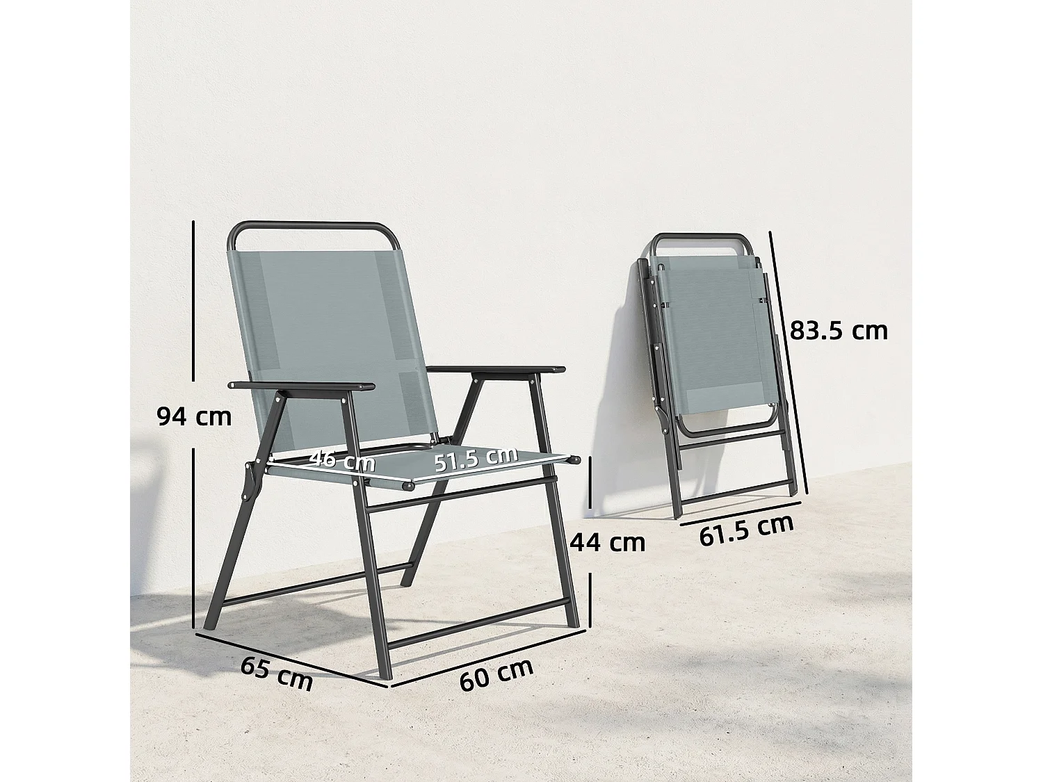 Set di sedie da giardino pieghevoli in rete grigio