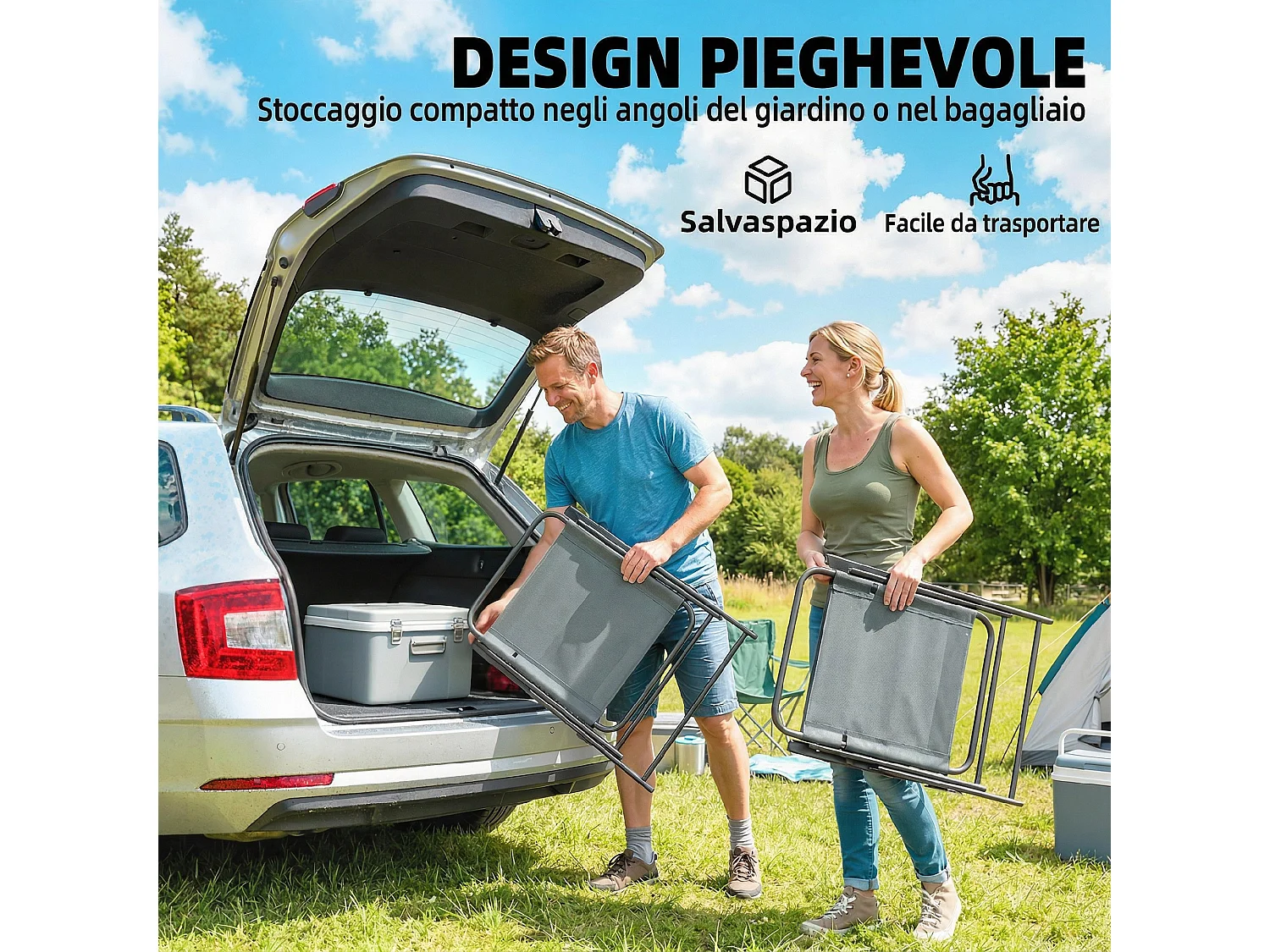 Set di sedie da giardino pieghevoli in rete grigio