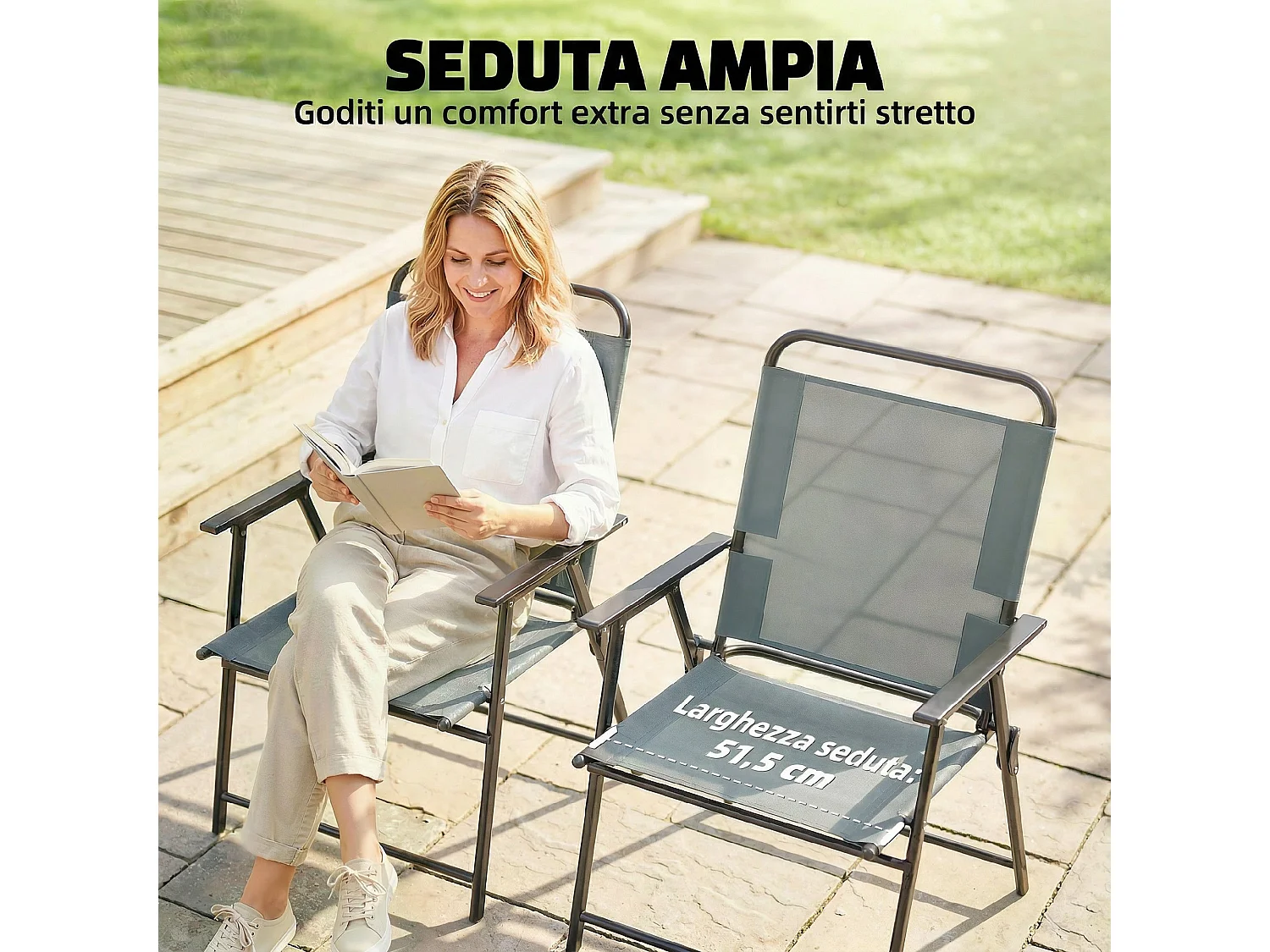 Set di sedie da giardino pieghevoli in rete grigio