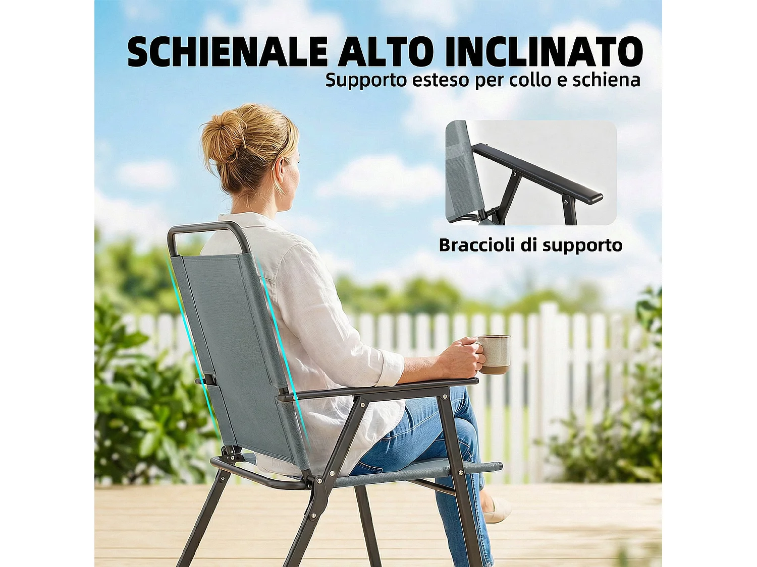 Set di sedie da giardino pieghevoli in rete grigio