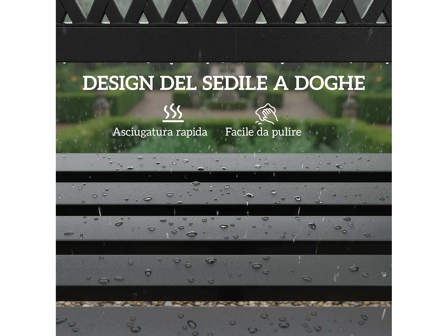 Panchina da giardino 2 posti a doghe in metallo nero