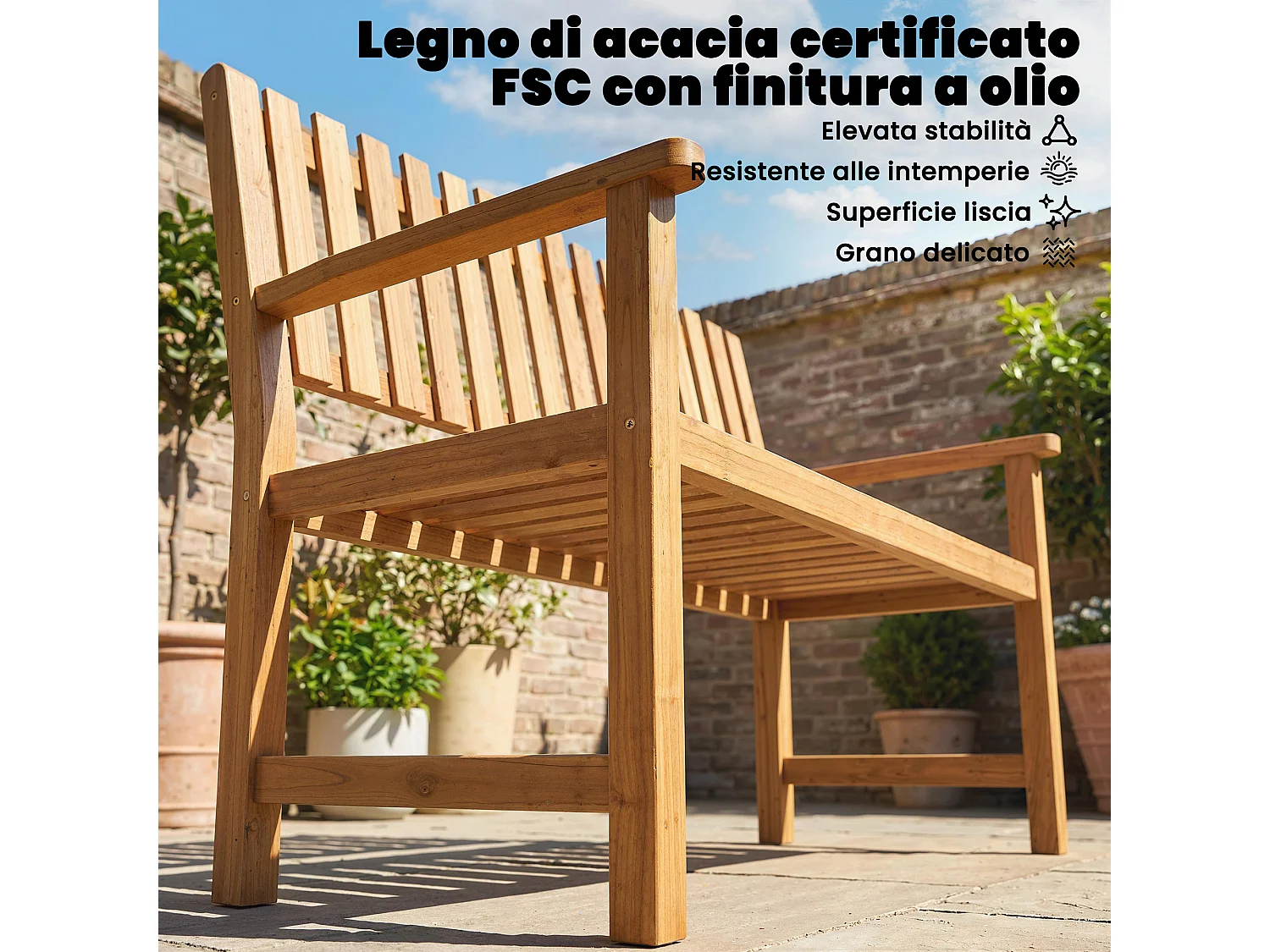 Panchina da giardino per 2 persone in legno di acacia naturale