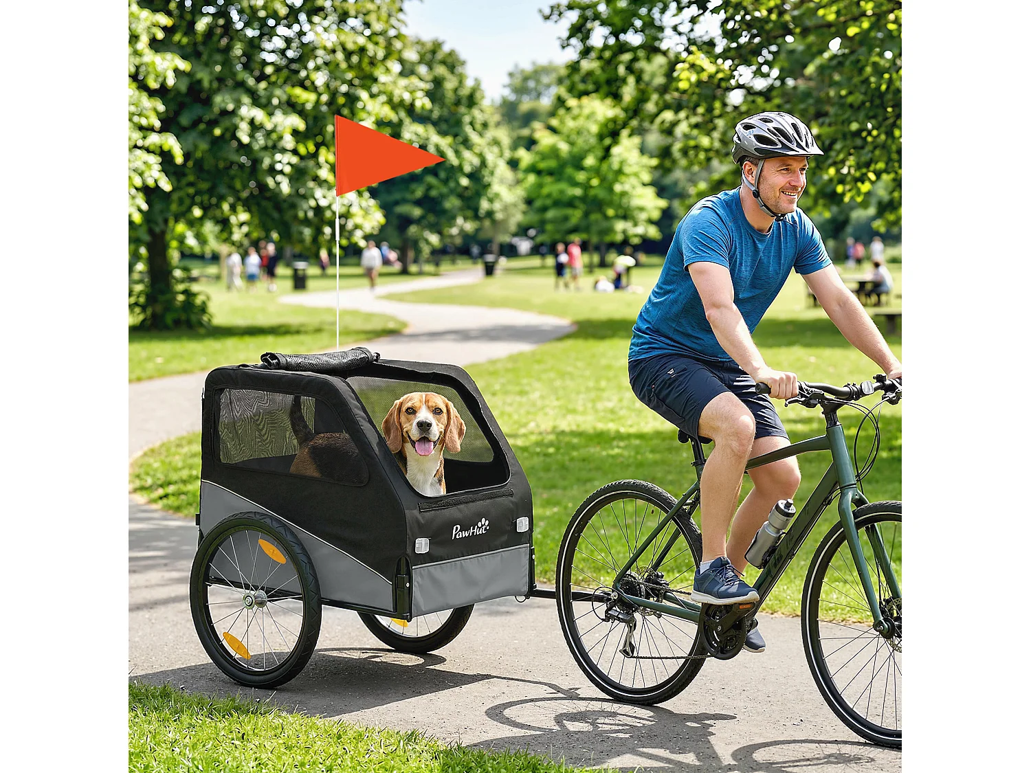 Rimorchio bici per cani taglia media con copertura sfoderabile grigio