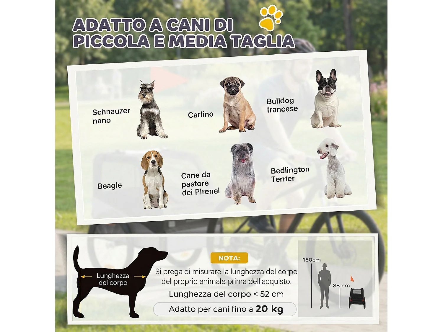 Rimorchio bici per cani taglia media con copertura sfoderabile grigio
