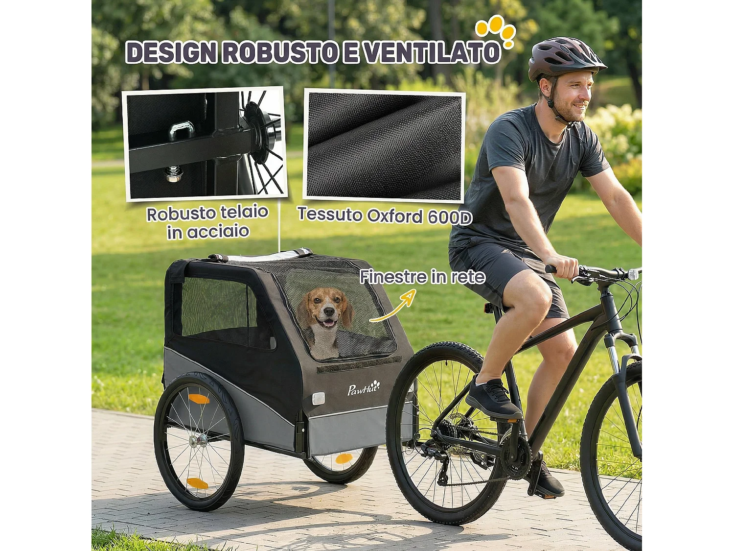 Rimorchio bici per cani taglia media con copertura sfoderabile grigio