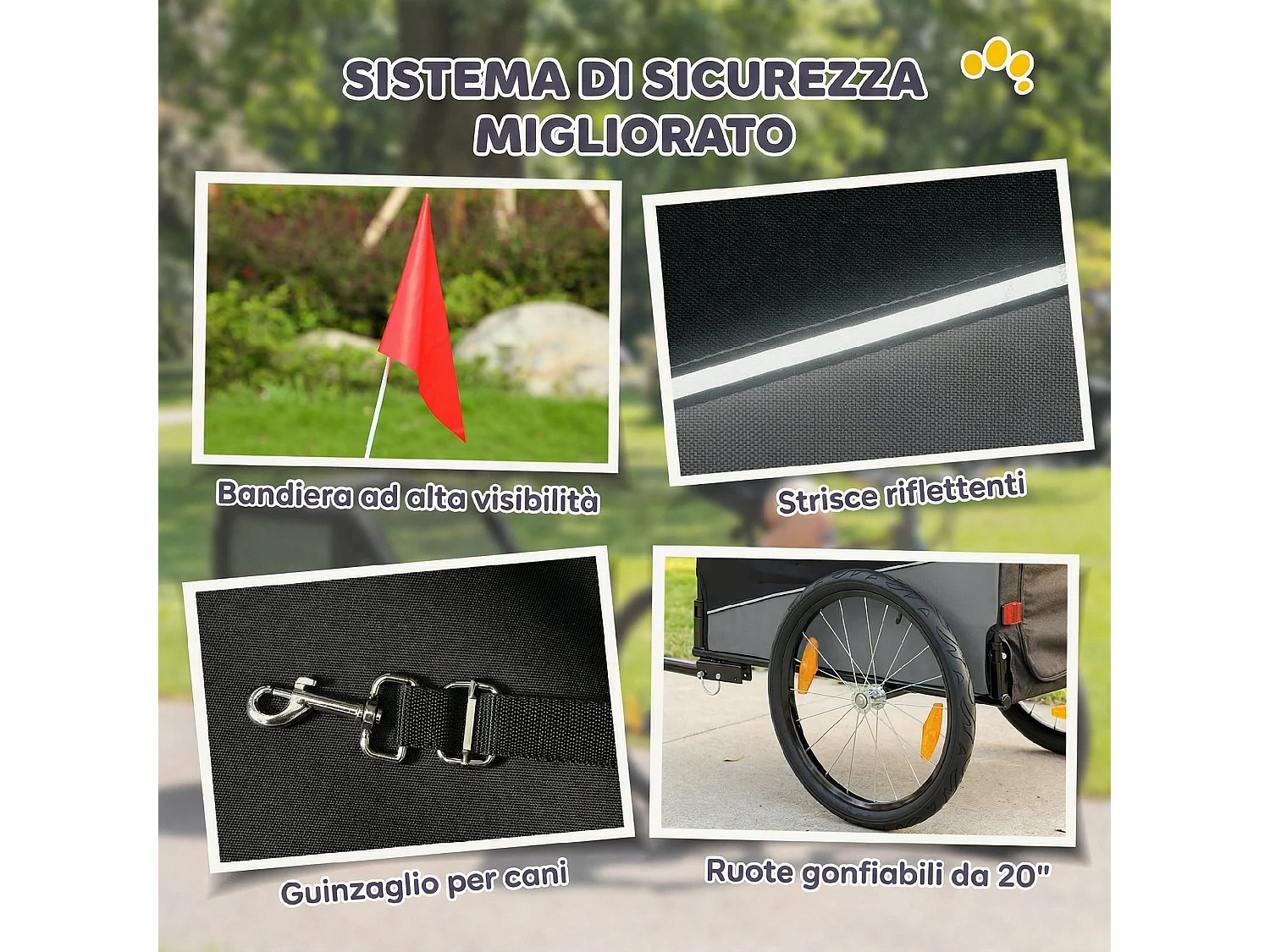 Rimorchio bici per cani taglia media con copertura sfoderabile grigio
