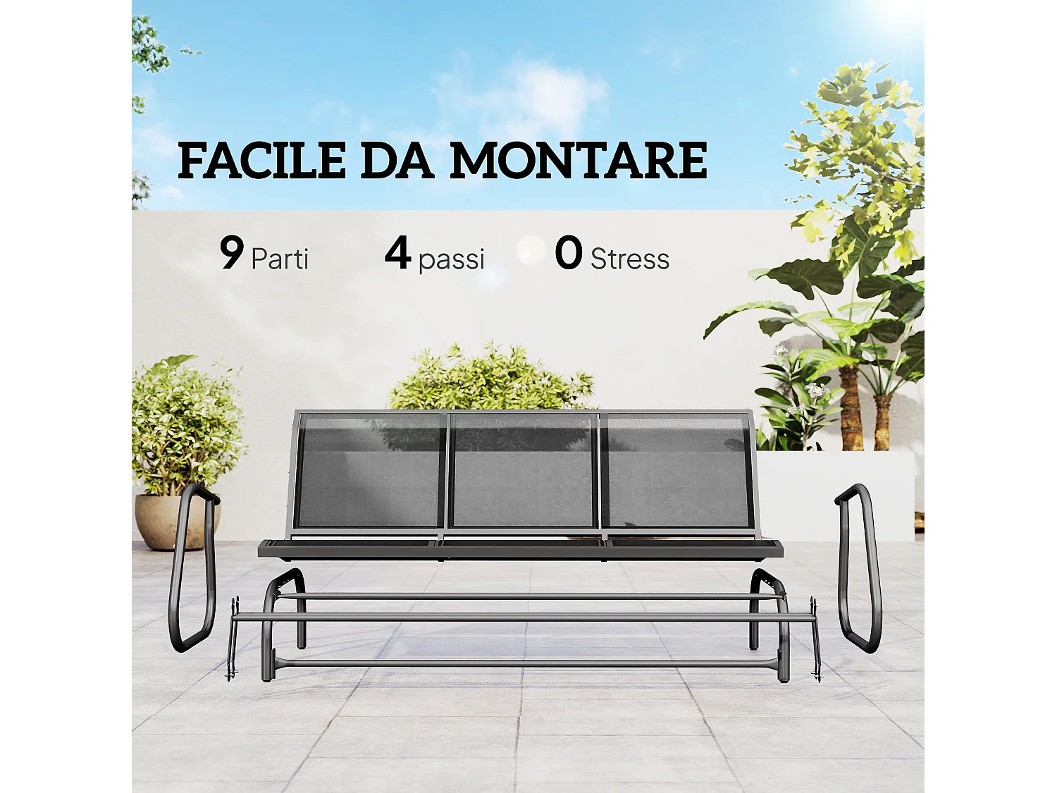 Panchina a dondolo da giardino 3 posti in tessuto traspirante