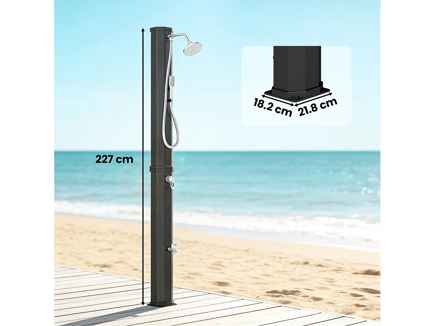 Doccia solare da esterno riscaldata in pvc nera