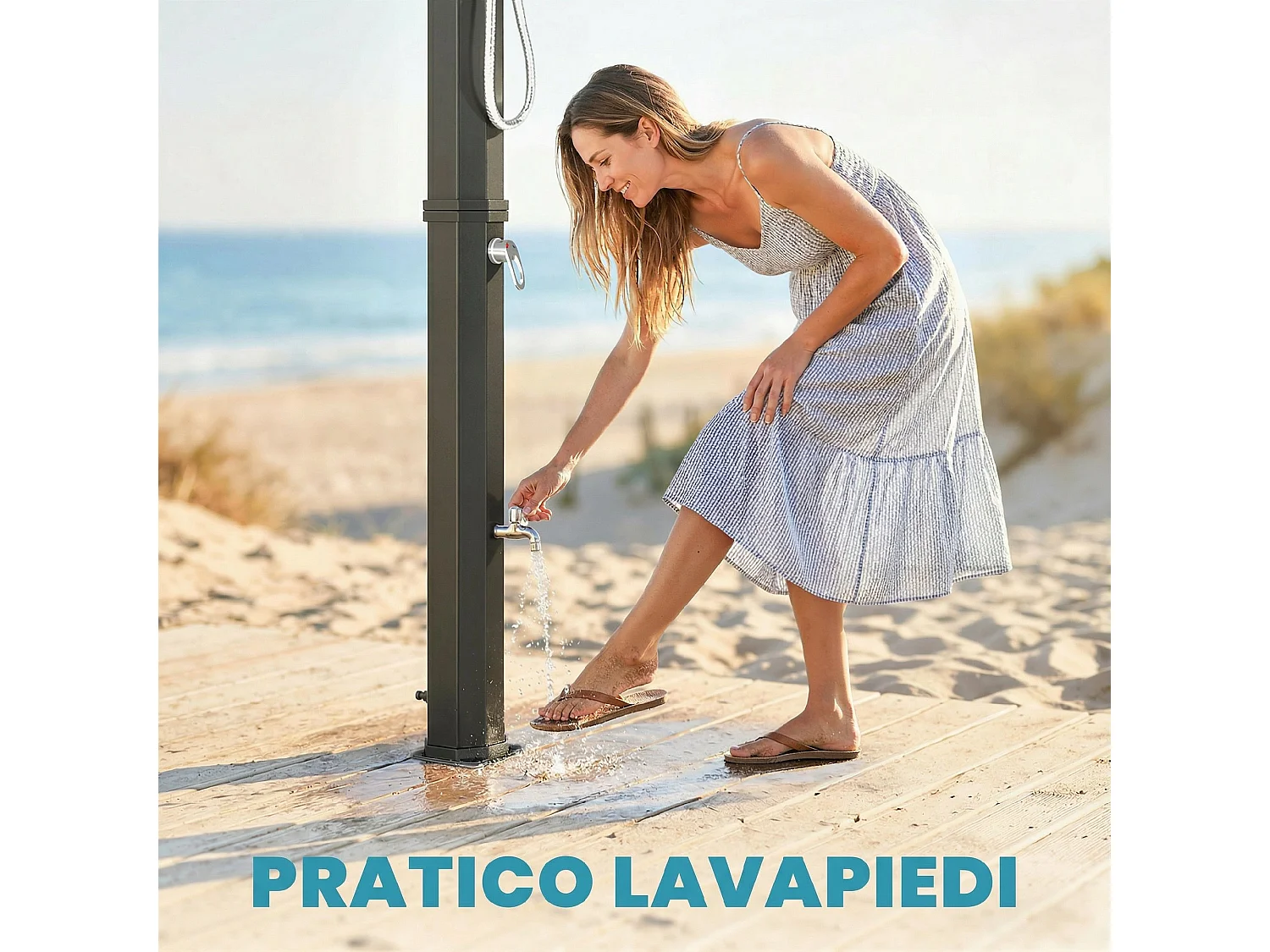 Doccia solare da esterno riscaldata in pvc nera