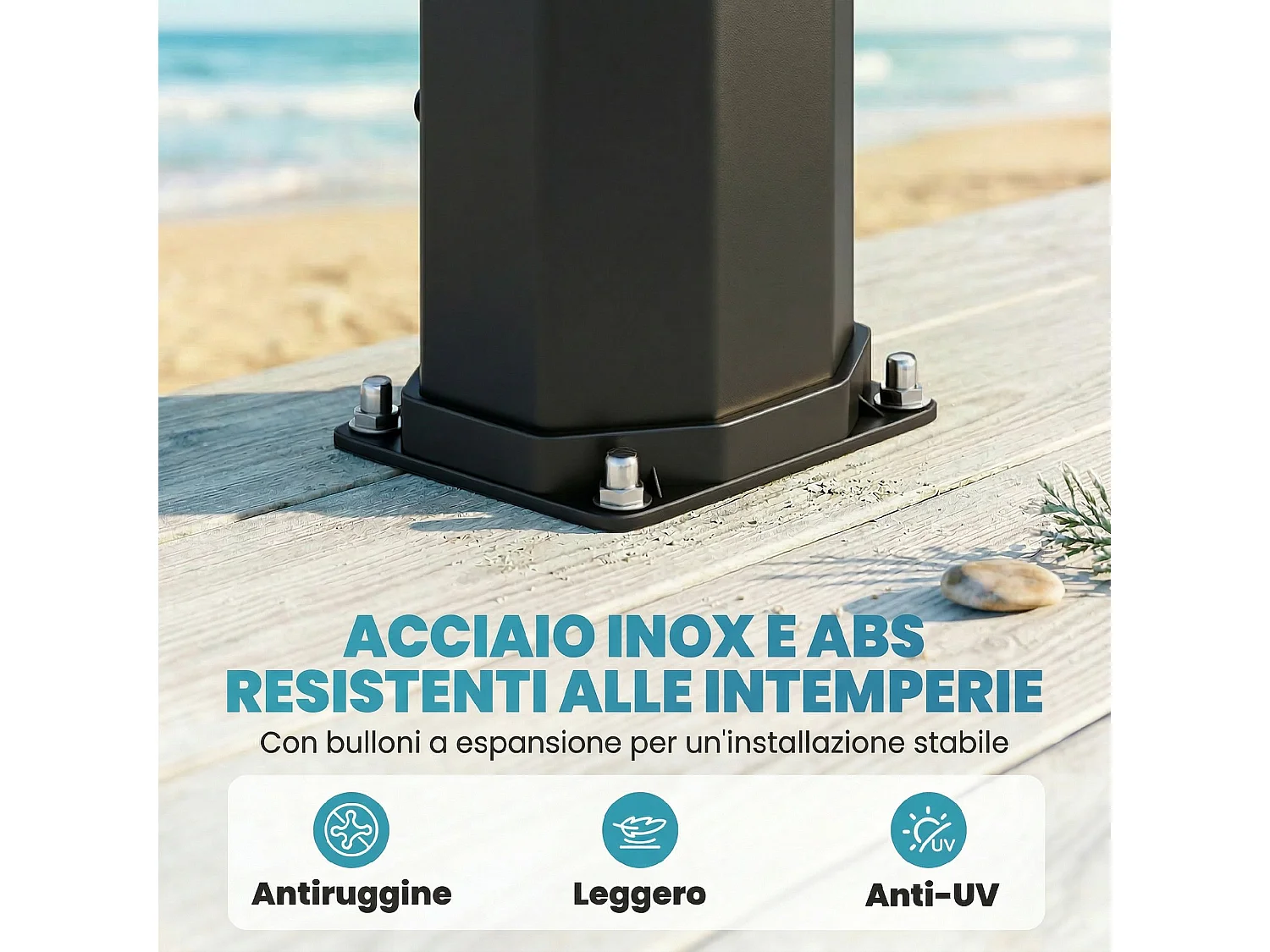 Doccia solare da esterno riscaldata in pvc nera
