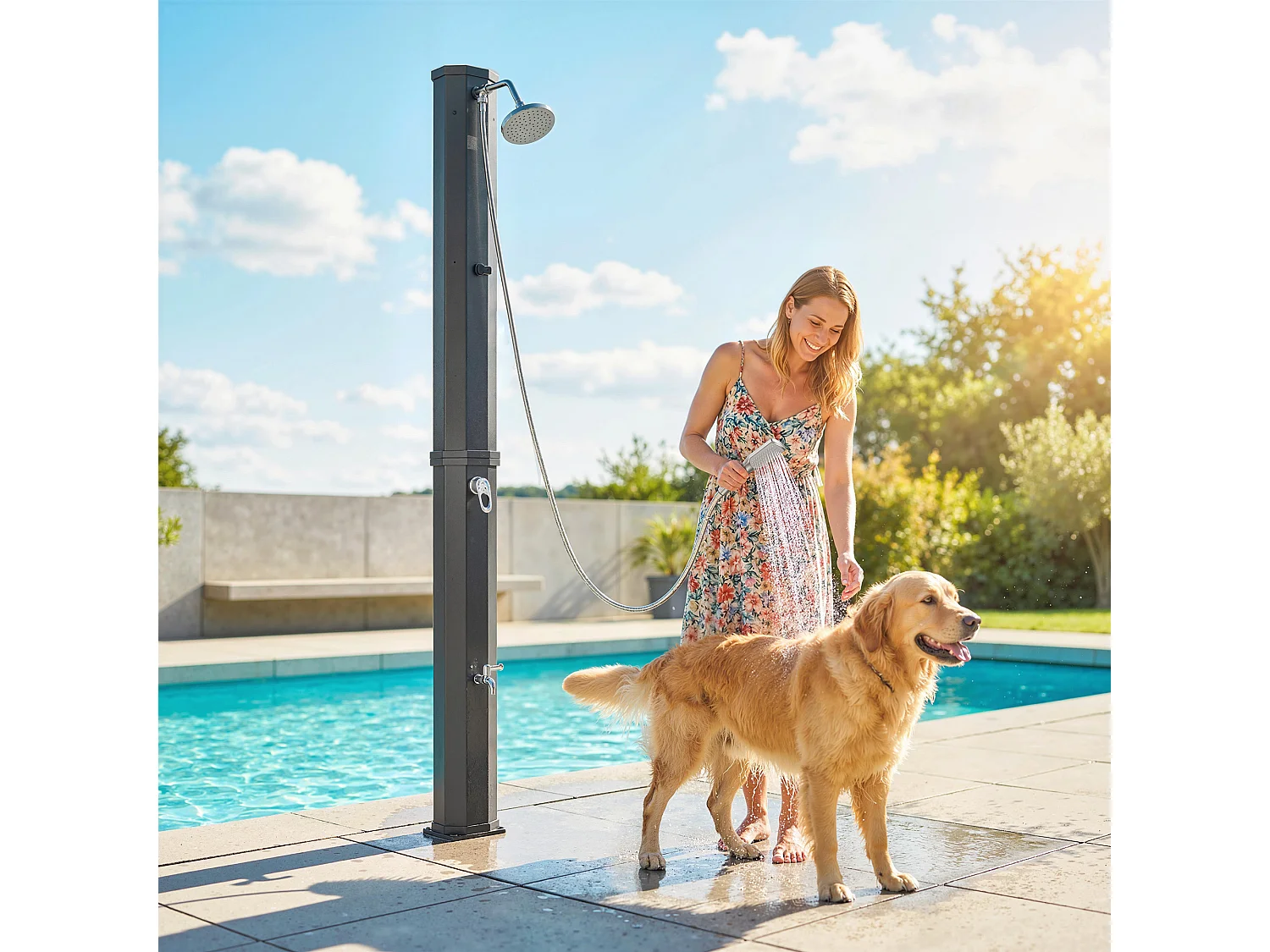 Doccia solare da esterno riscaldata in pvc nera