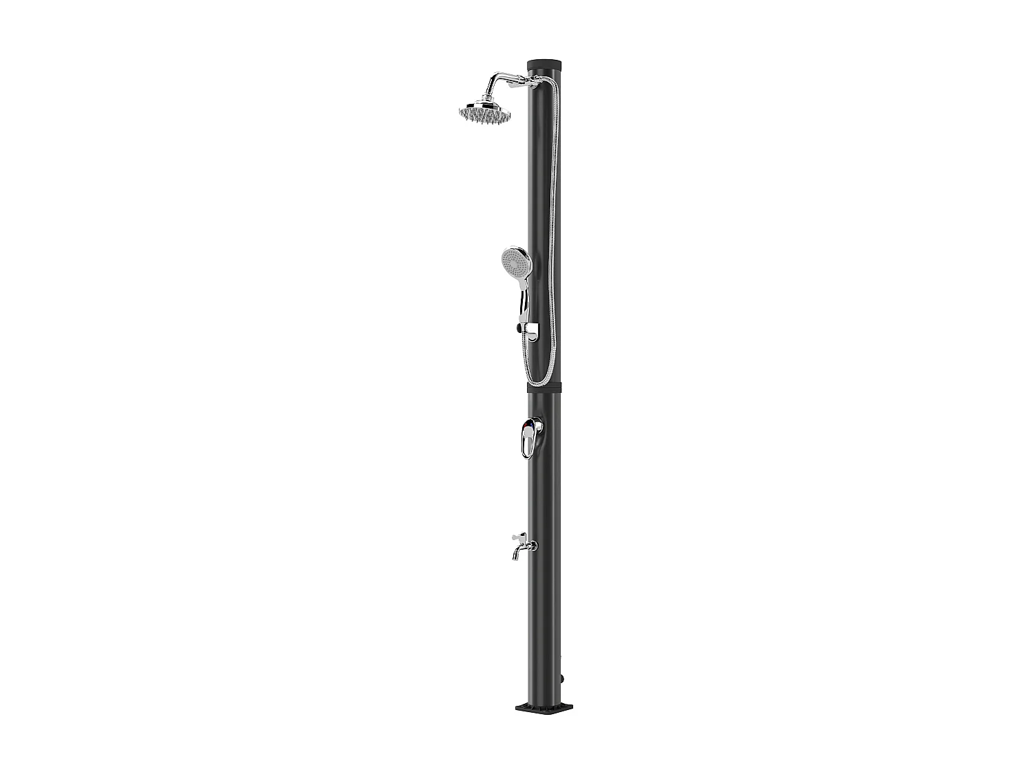 Doccia solare riscaldata con rubinetto in plastica nera