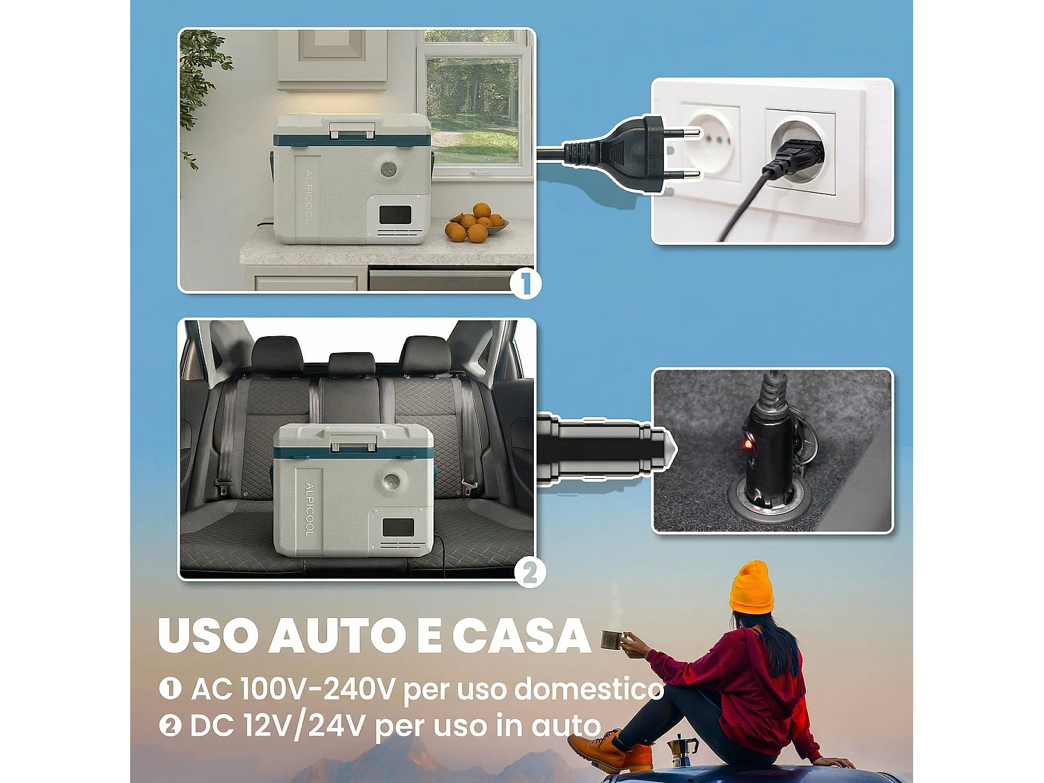 Frigorifero portatile per auto con compressore in plastica nero