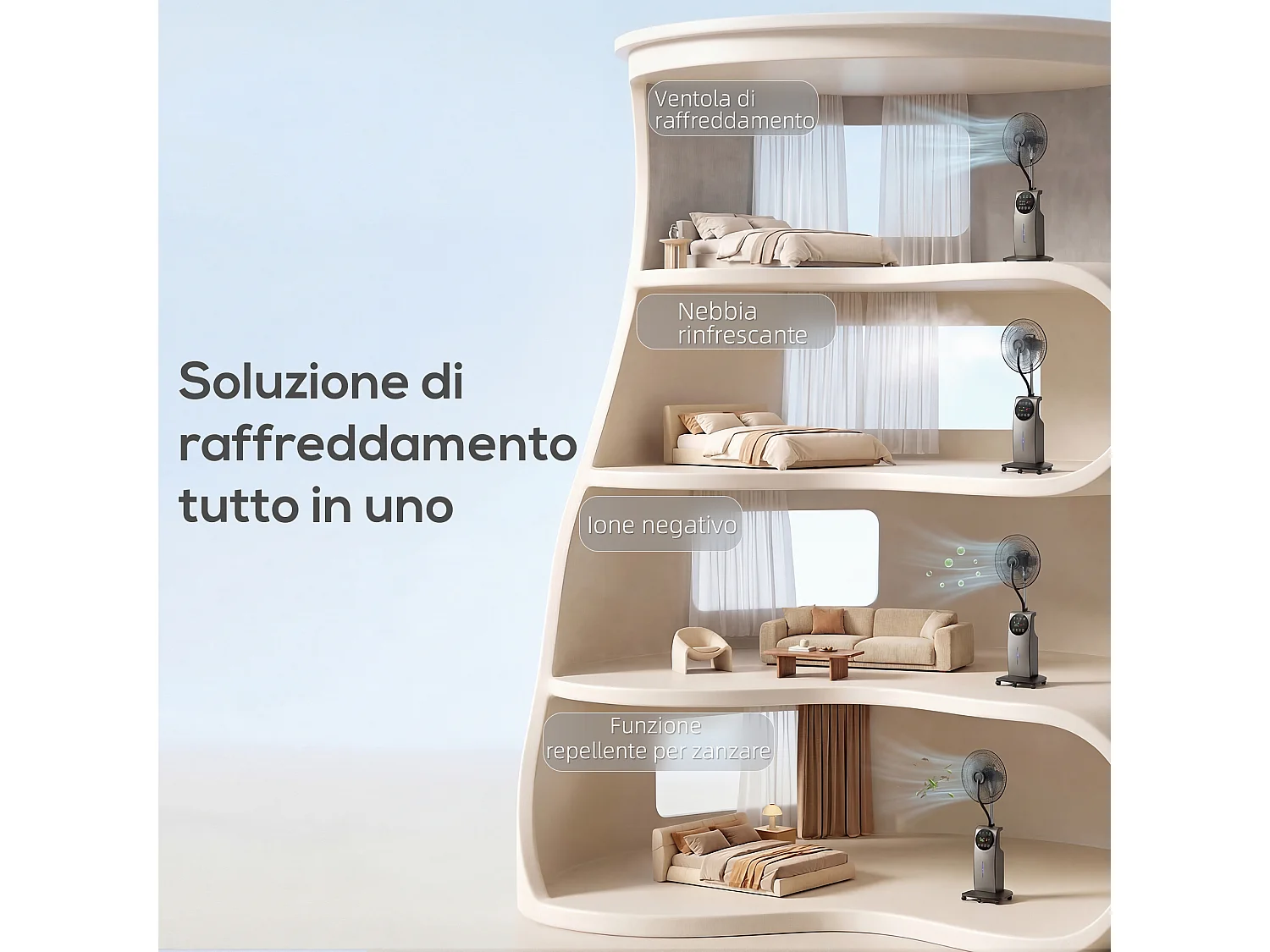 Ventilatore nebulizzatore piantana con antizanzare in plastica nero