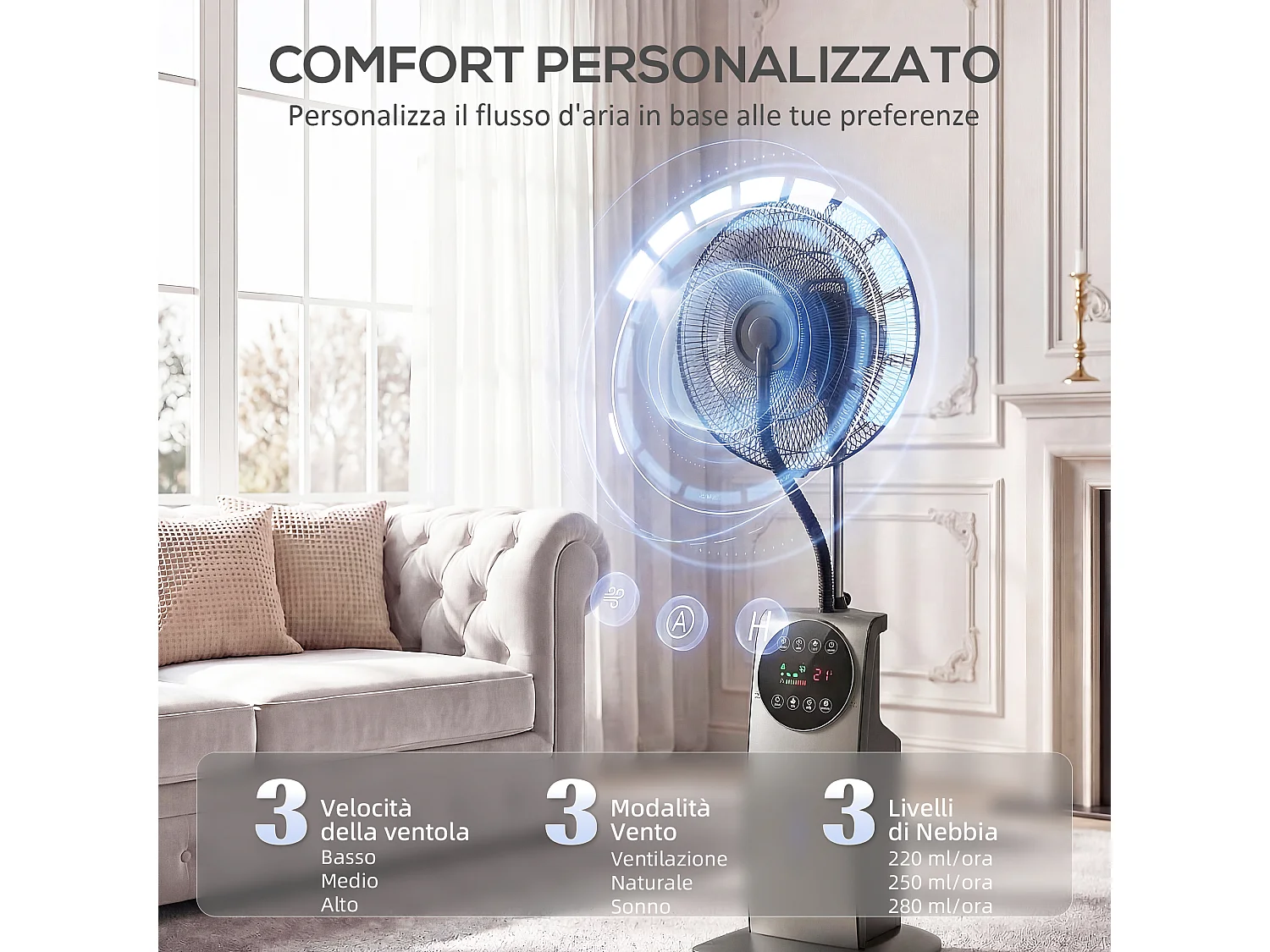 Ventilatore nebulizzatore piantana con antizanzare in plastica nero