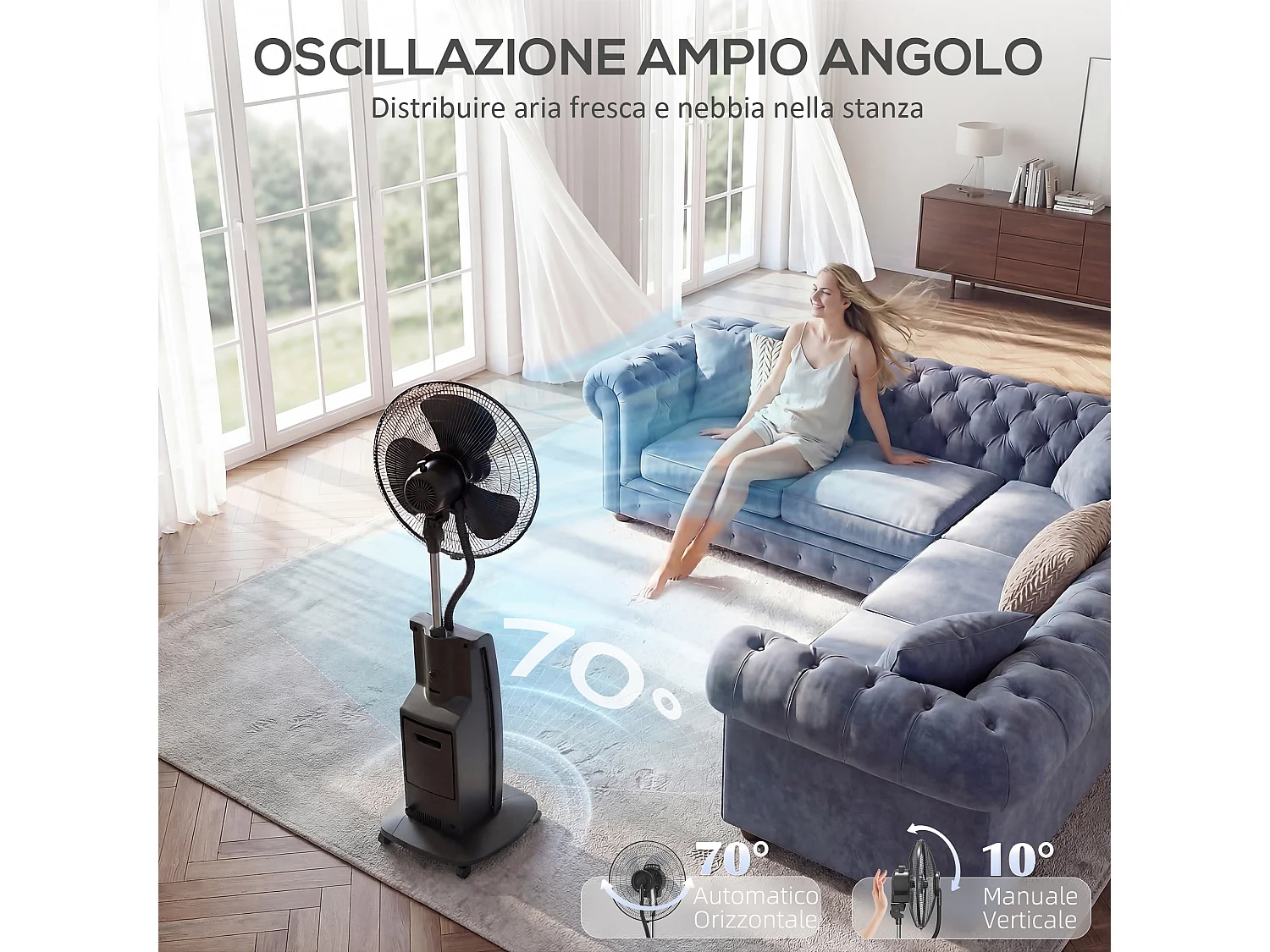 Ventilatore nebulizzatore piantana con antizanzare in plastica nero