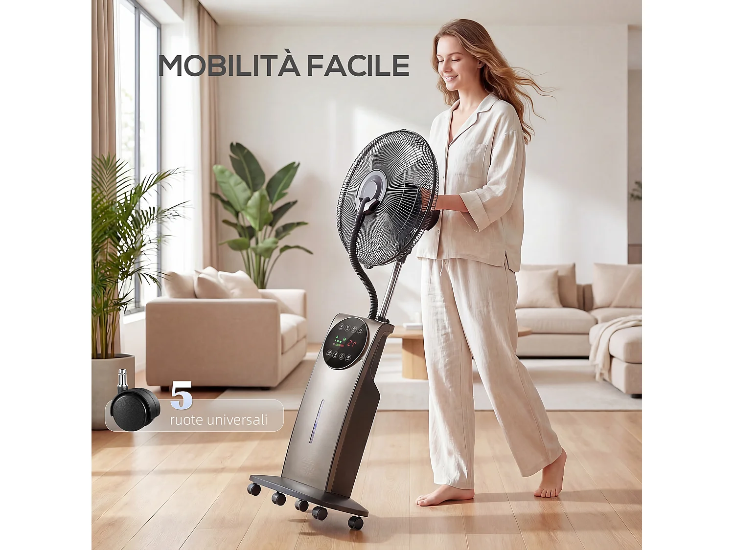 Ventilatore nebulizzatore piantana con antizanzare in plastica nero