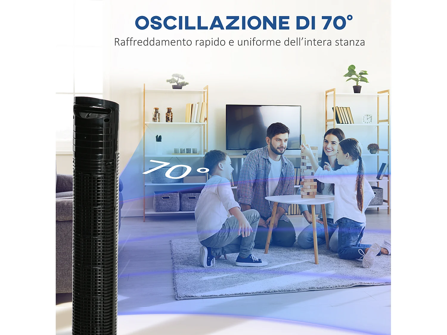 Ventilatore a torre con telecomando a 5m nero