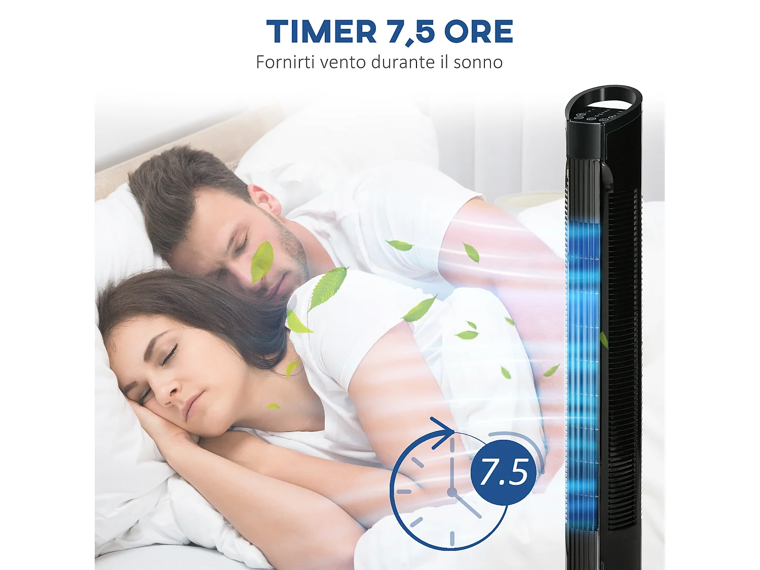 Ventilatore a torre con telecomando a 5m nero
